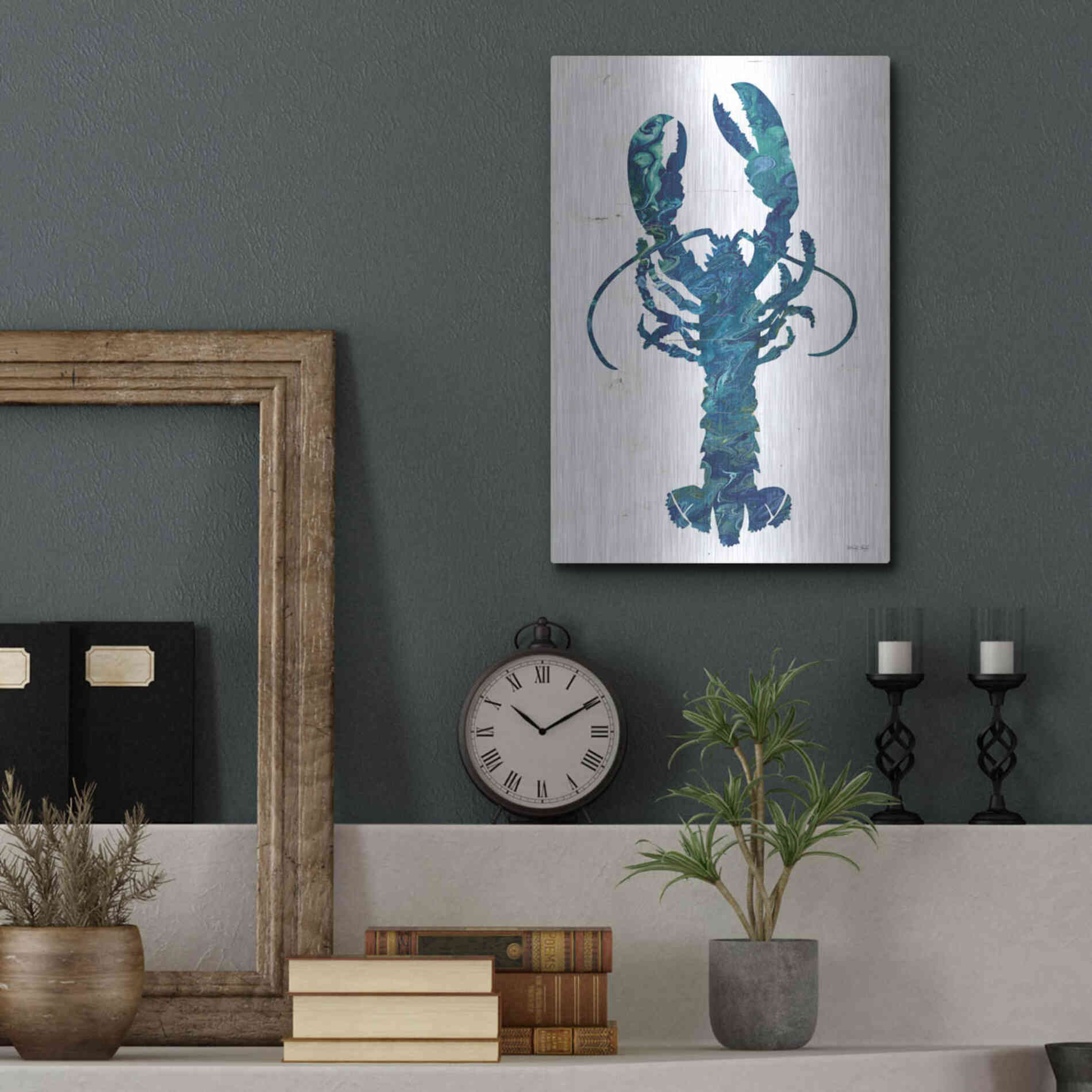 Luxe Metal Art 'Bright Lobster Blue' by Cindy Jacobs, Metal Wall Art,12x16