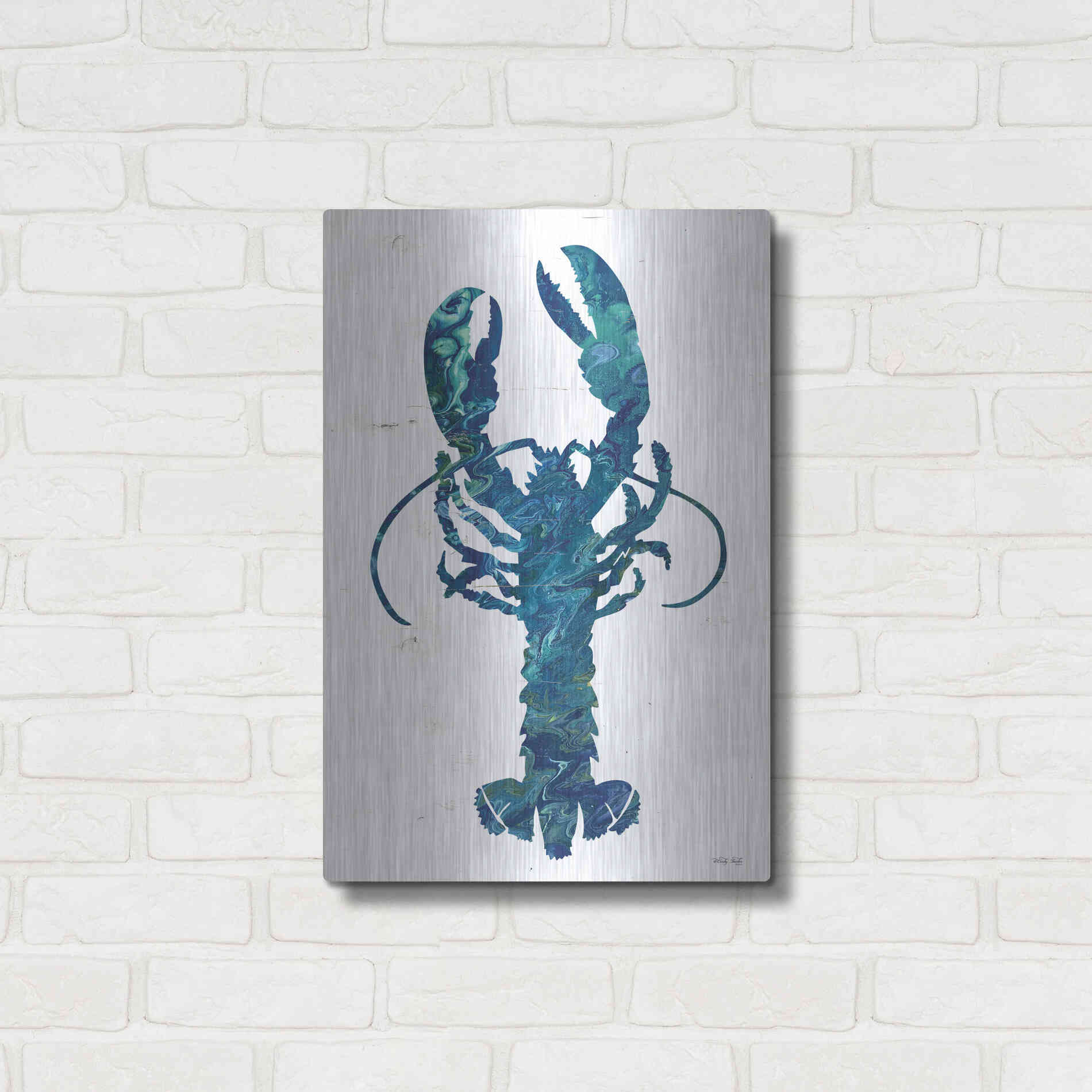 Luxe Metal Art 'Bright Lobster Blue' by Cindy Jacobs, Metal Wall Art,16x24