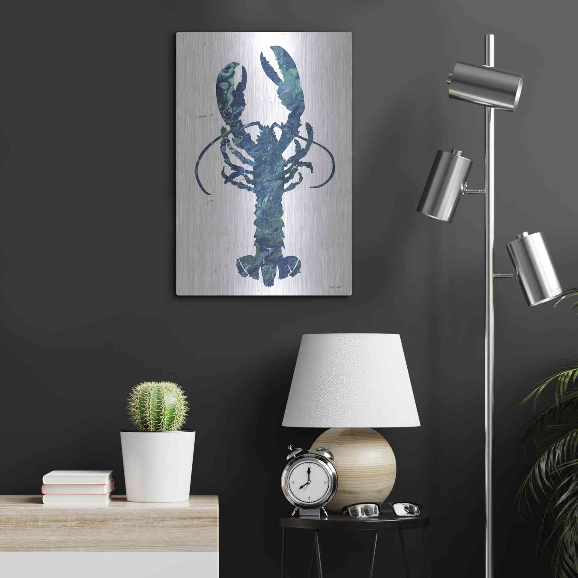 Luxe Metal Art 'Bright Lobster Blue' by Cindy Jacobs, Metal Wall Art,16x24