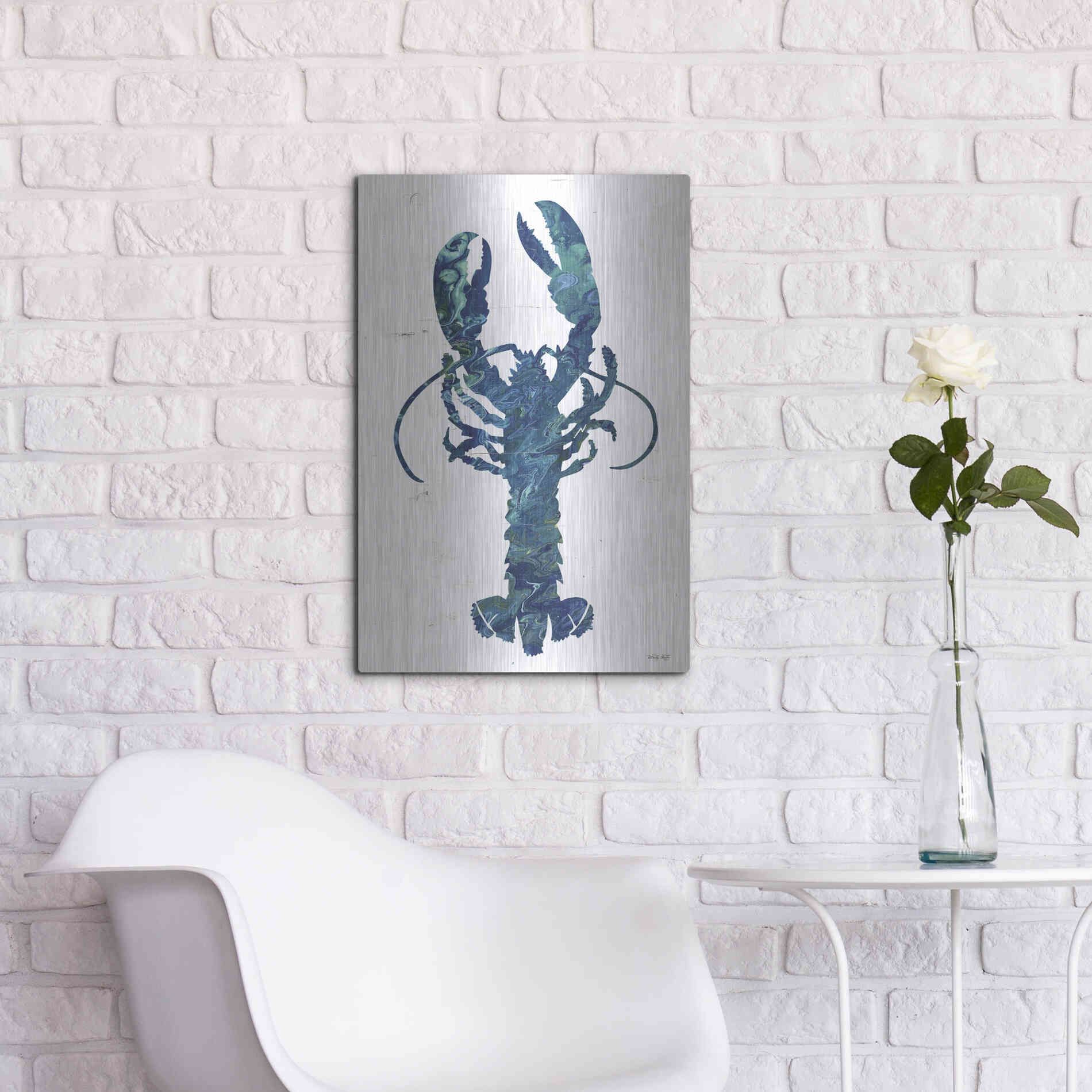 Luxe Metal Art 'Bright Lobster Blue' by Cindy Jacobs, Metal Wall Art,16x24