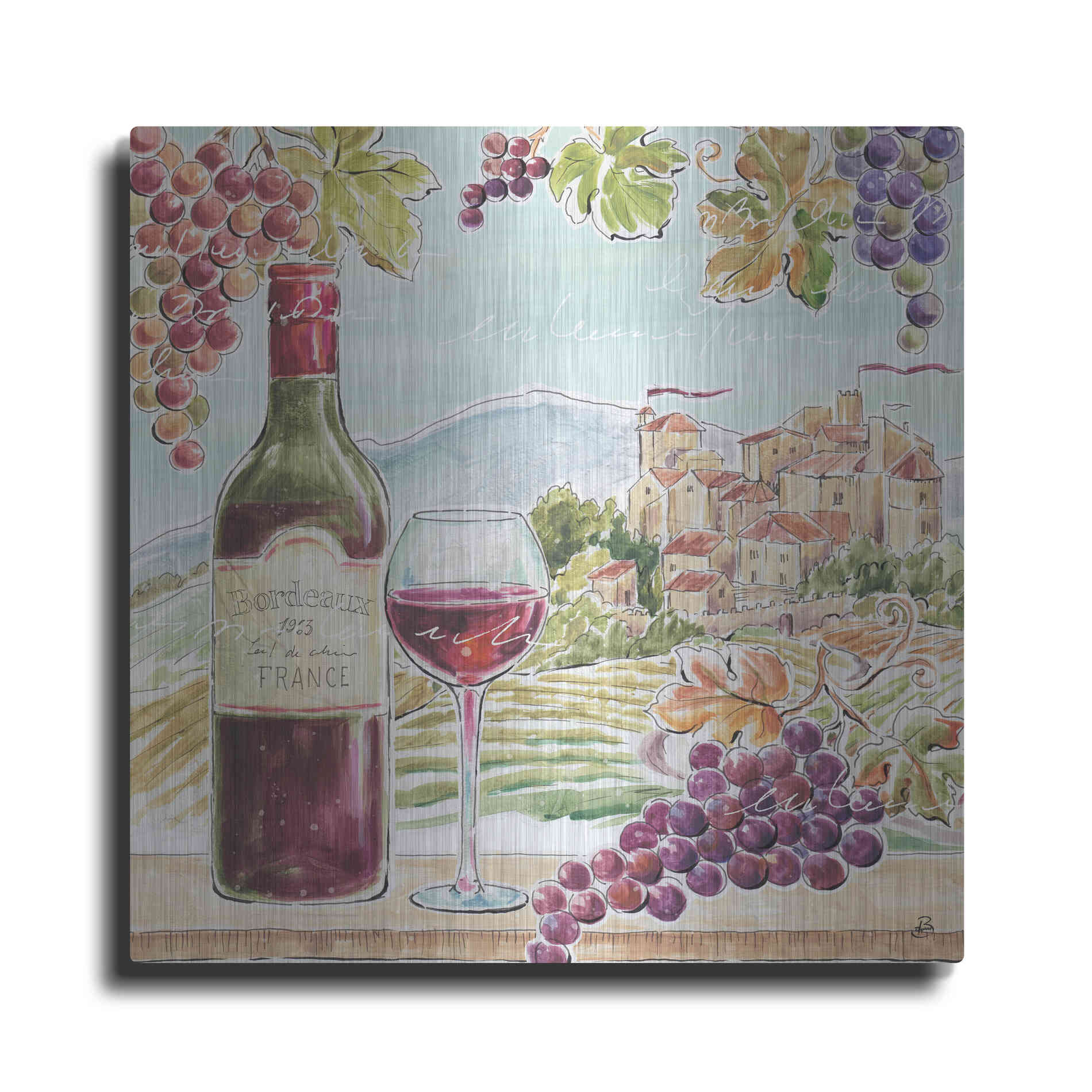 Luxe Metal Art 'Wine Country III' by Daphne Brissonet, Metal Wall Art