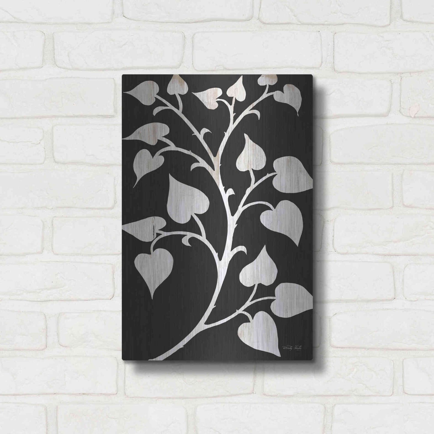 Luxe Metal Art 'Branch on Black I' by Cindy Jacobs, Metal Wall Art,12x16