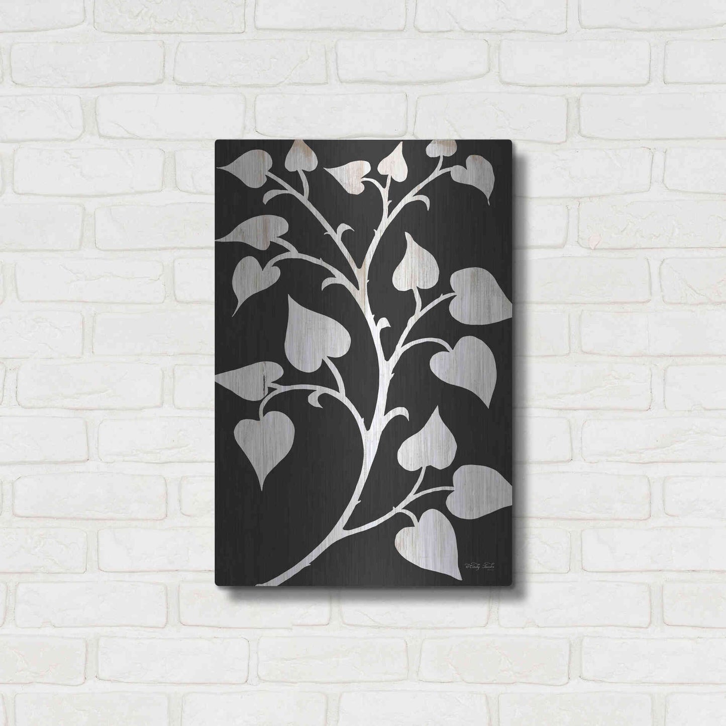 Luxe Metal Art 'Branch on Black I' by Cindy Jacobs, Metal Wall Art,16x24