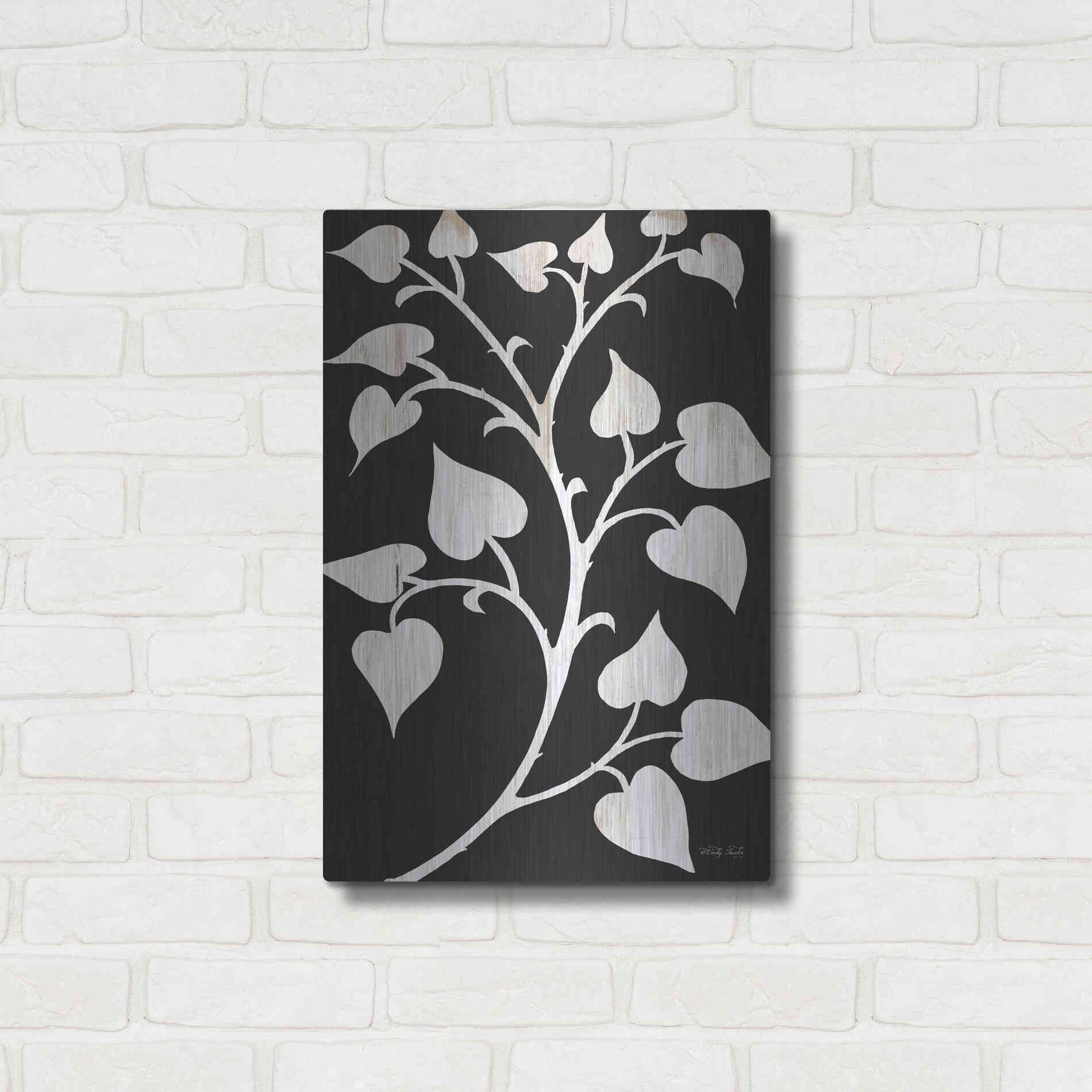 Luxe Metal Art 'Branch on Black I' by Cindy Jacobs, Metal Wall Art,16x24