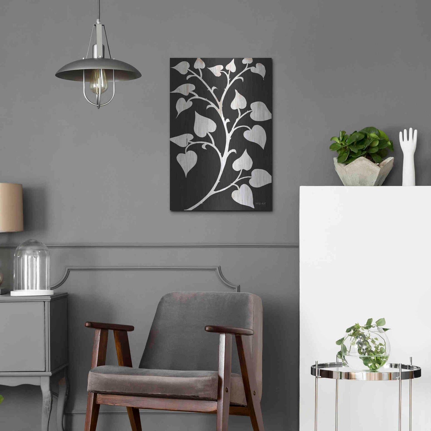 Luxe Metal Art 'Branch on Black I' by Cindy Jacobs, Metal Wall Art,16x24