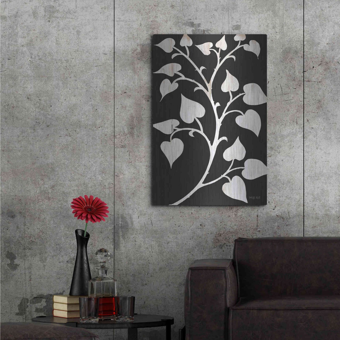 Luxe Metal Art 'Branch on Black I' by Cindy Jacobs, Metal Wall Art,24x36