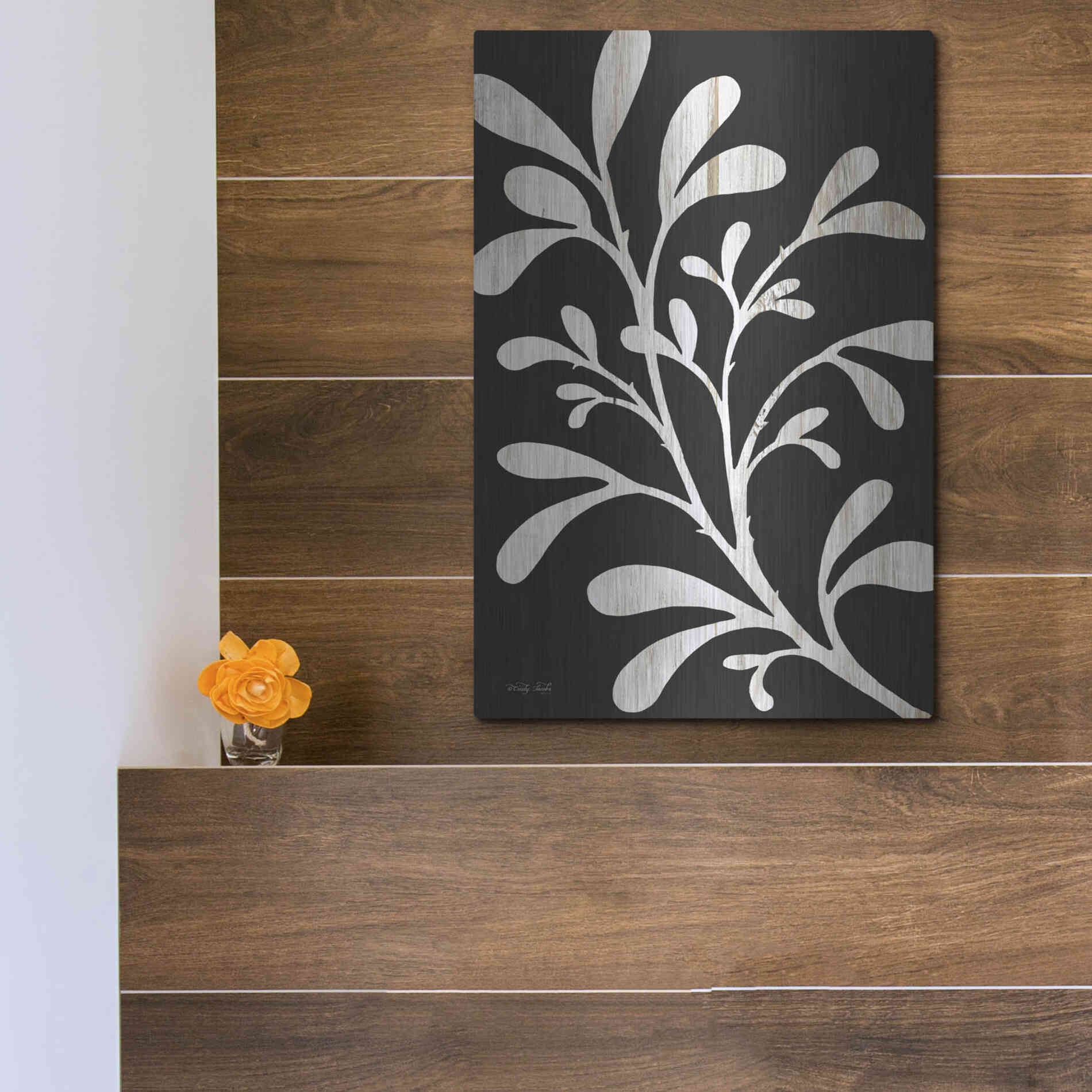 Luxe Metal Art 'Branch on Black II' by Cindy Jacobs, Metal Wall Art,12x16