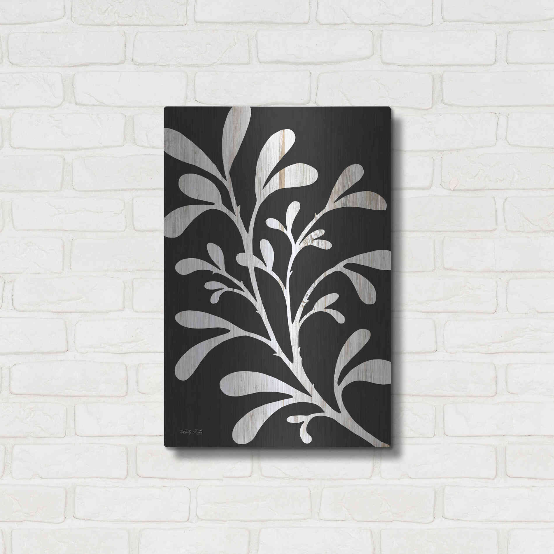 Luxe Metal Art 'Branch on Black II' by Cindy Jacobs, Metal Wall Art,16x24