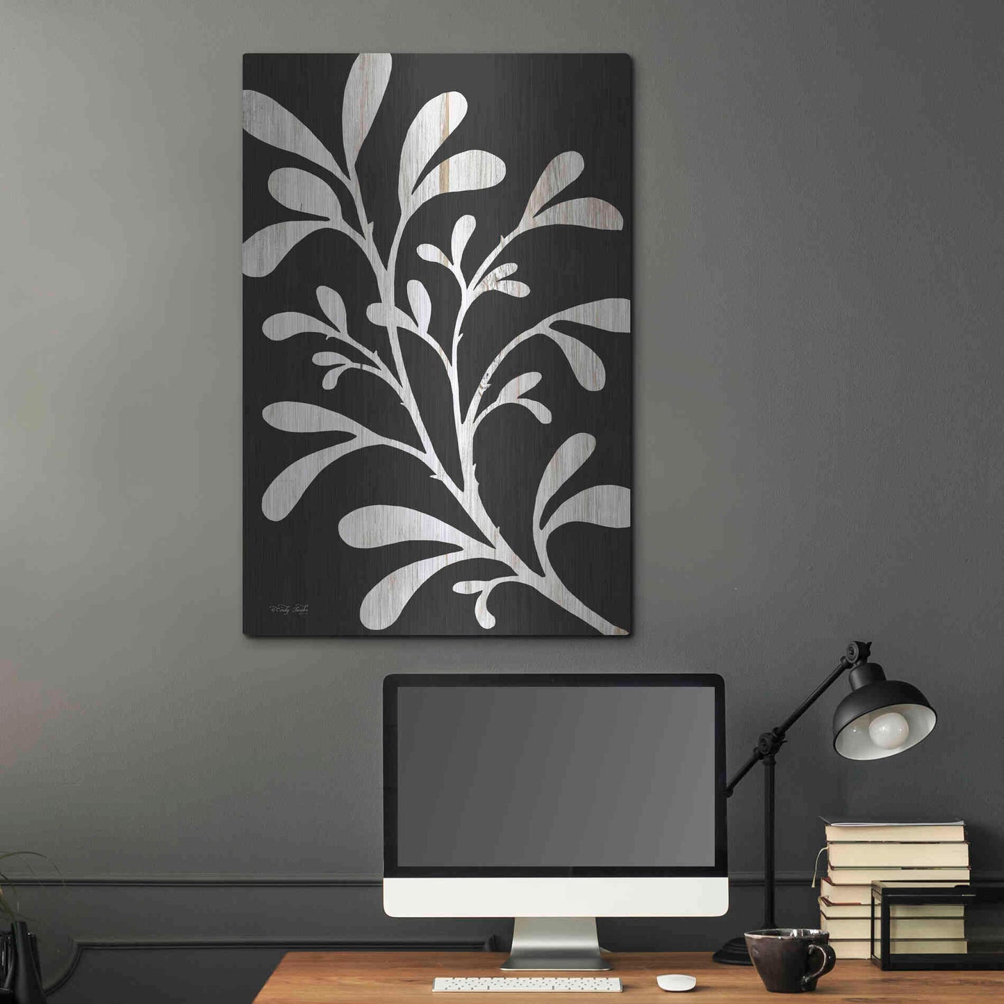 Luxe Metal Art 'Branch on Black II' by Cindy Jacobs, Metal Wall Art,24x36