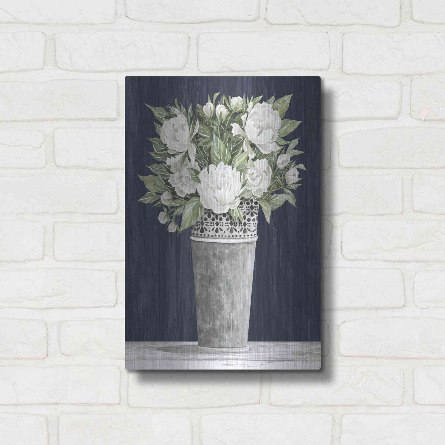 Luxe Metal Art 'Punched Tin White Floral' by Cindy Jacobs, Metal Wall Art,12x16