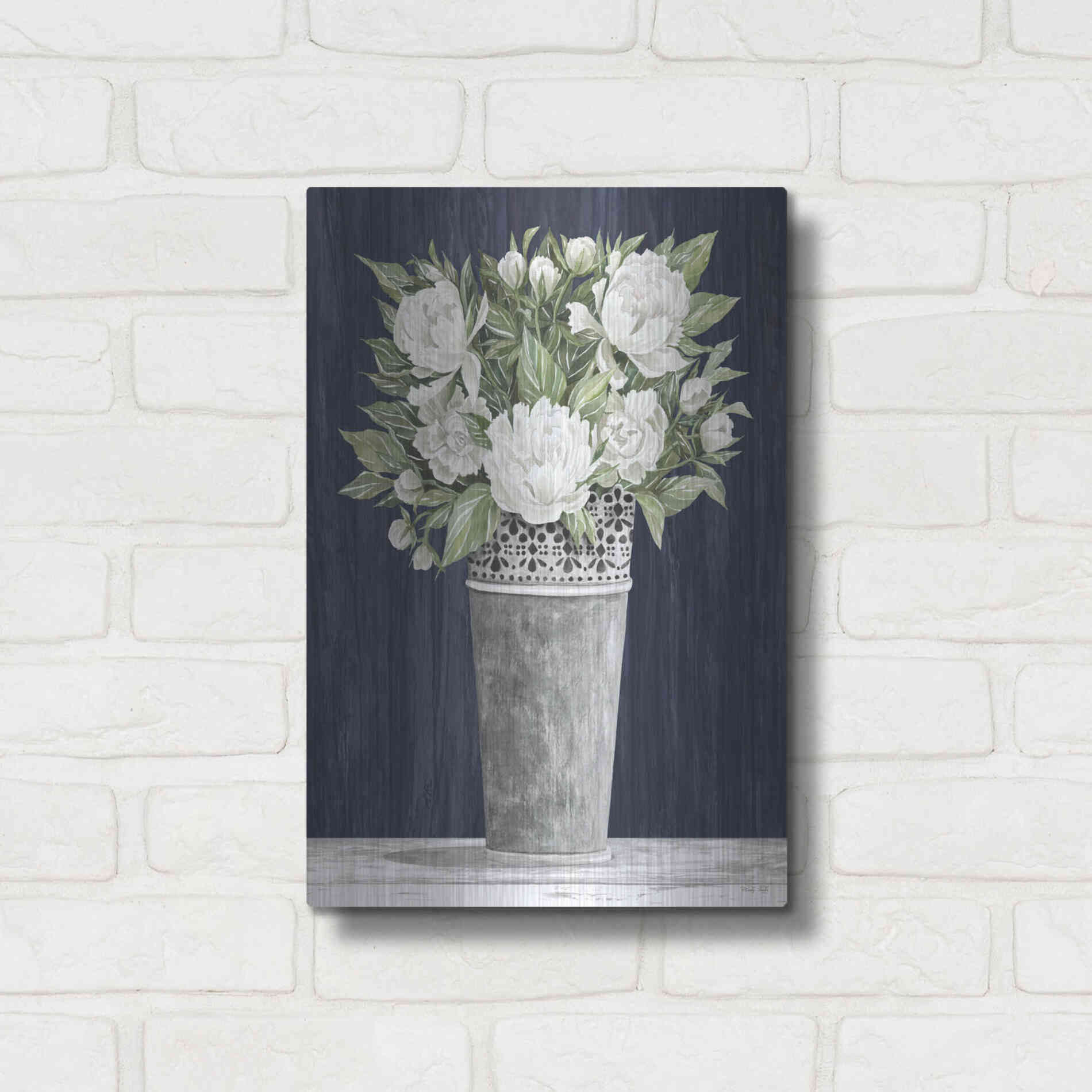 Luxe Metal Art 'Punched Tin White Floral' by Cindy Jacobs, Metal Wall Art,12x16