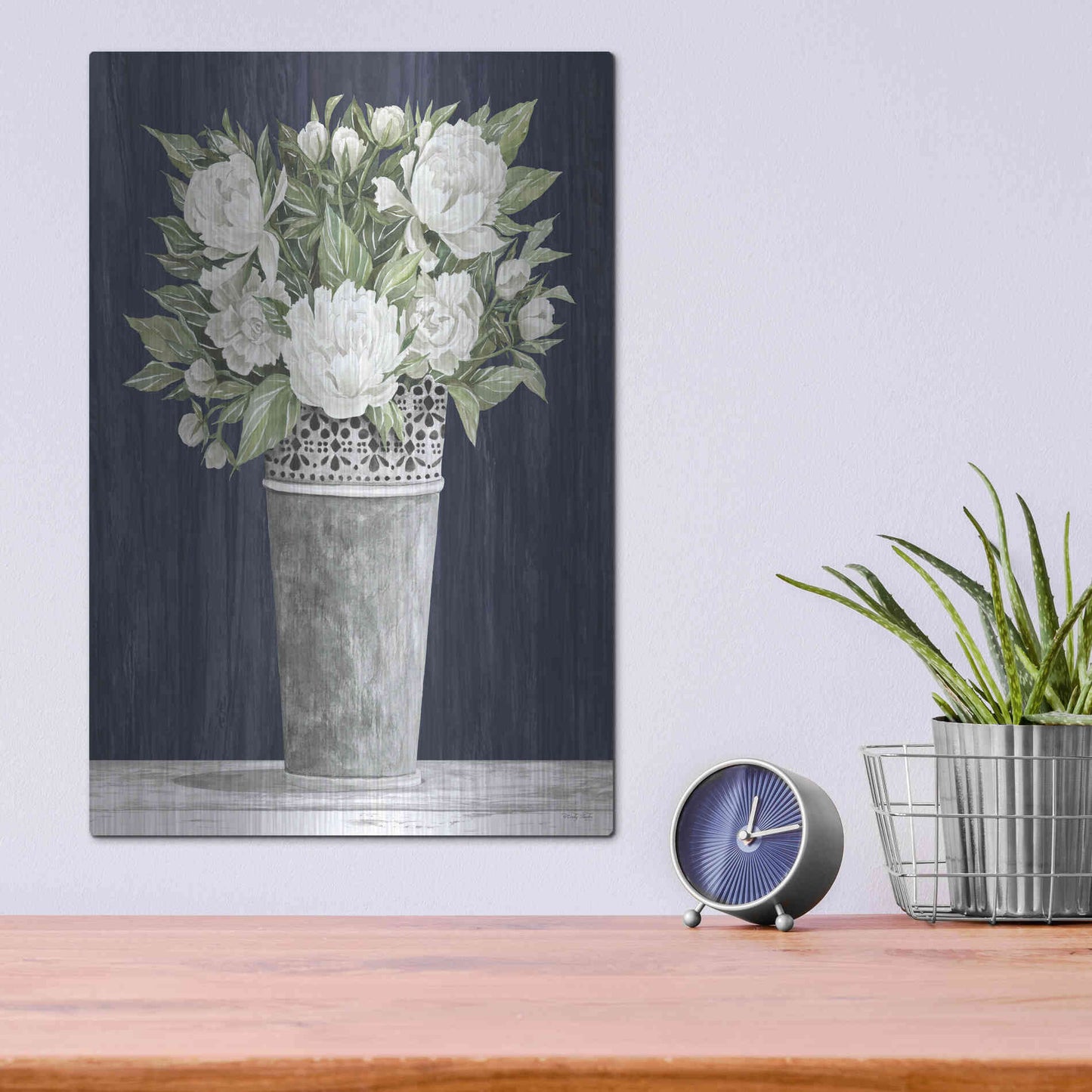 Luxe Metal Art 'Punched Tin White Floral' by Cindy Jacobs, Metal Wall Art,12x16