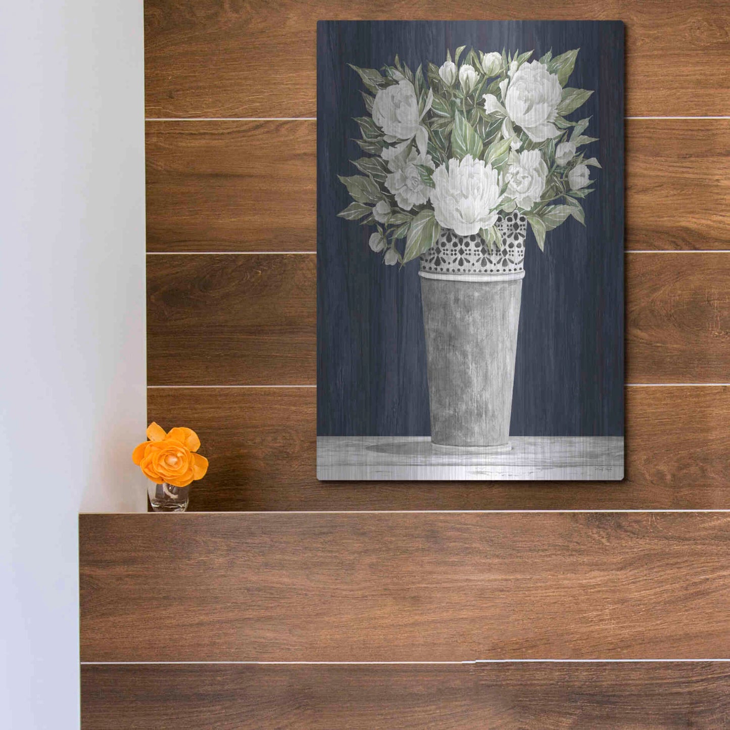 Luxe Metal Art 'Punched Tin White Floral' by Cindy Jacobs, Metal Wall Art,12x16