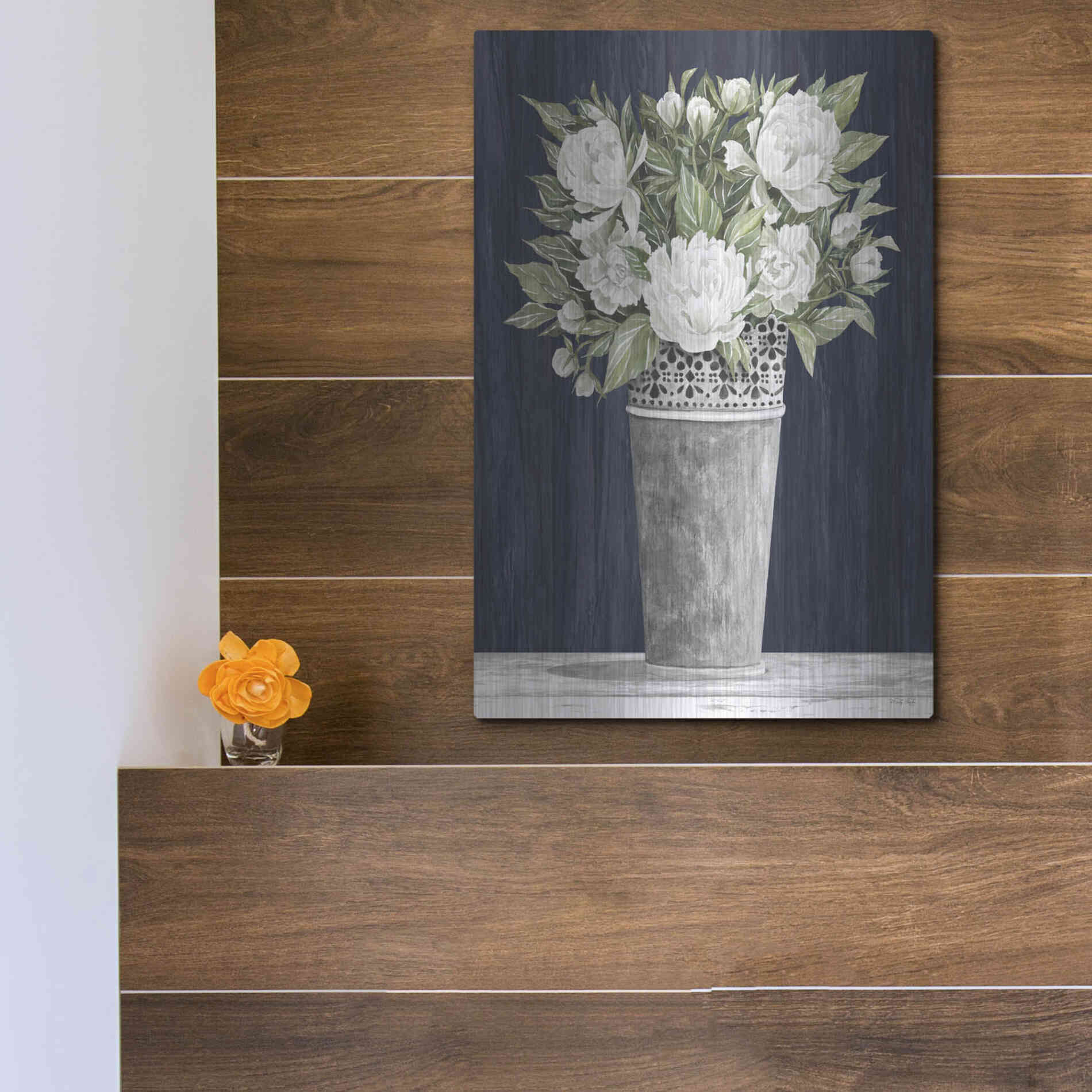 Luxe Metal Art 'Punched Tin White Floral' by Cindy Jacobs, Metal Wall Art,12x16