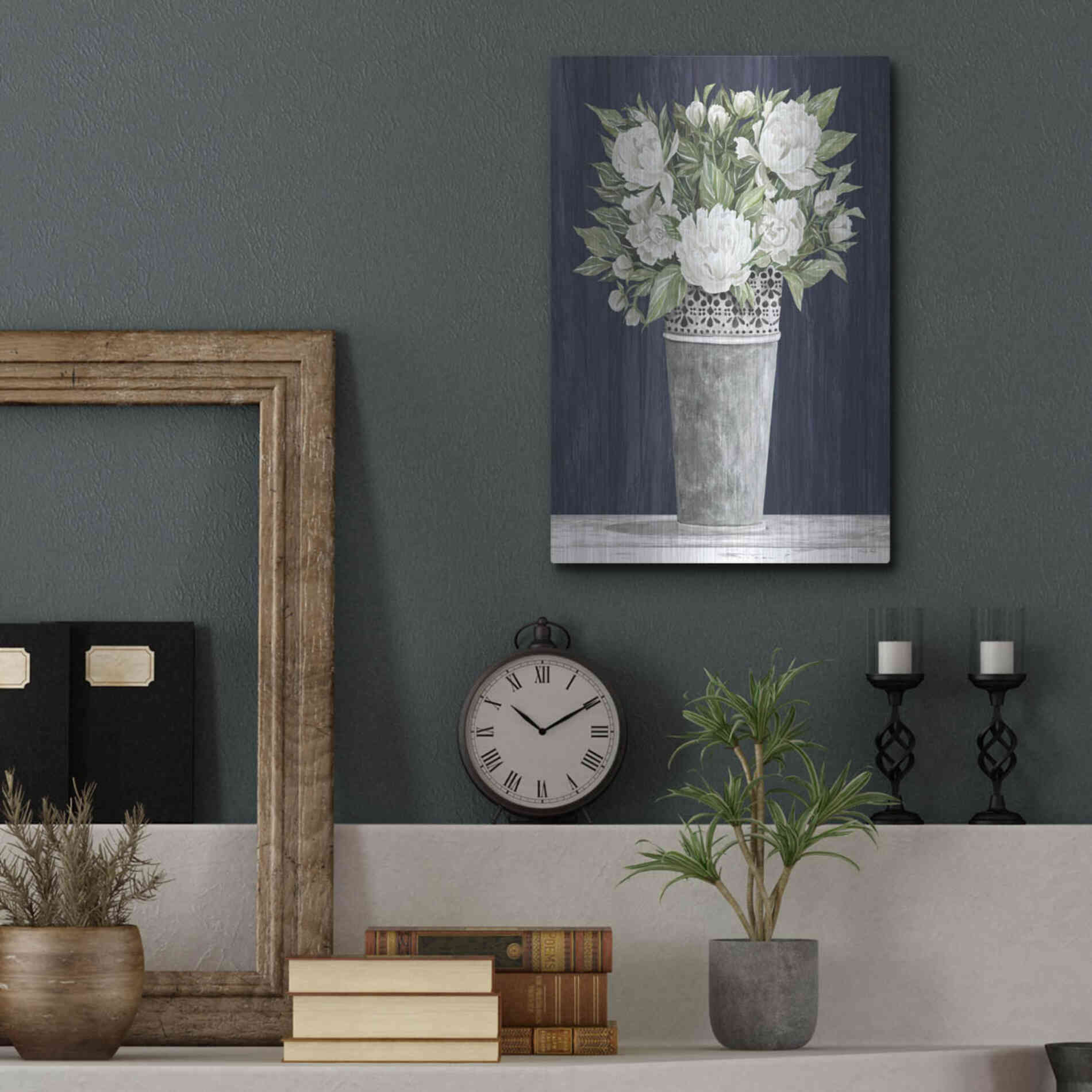 Luxe Metal Art 'Punched Tin White Floral' by Cindy Jacobs, Metal Wall Art,12x16