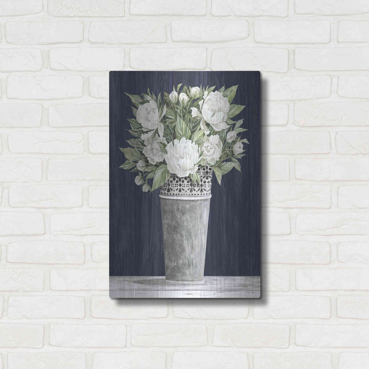 Luxe Metal Art 'Punched Tin White Floral' by Cindy Jacobs, Metal Wall Art,16x24