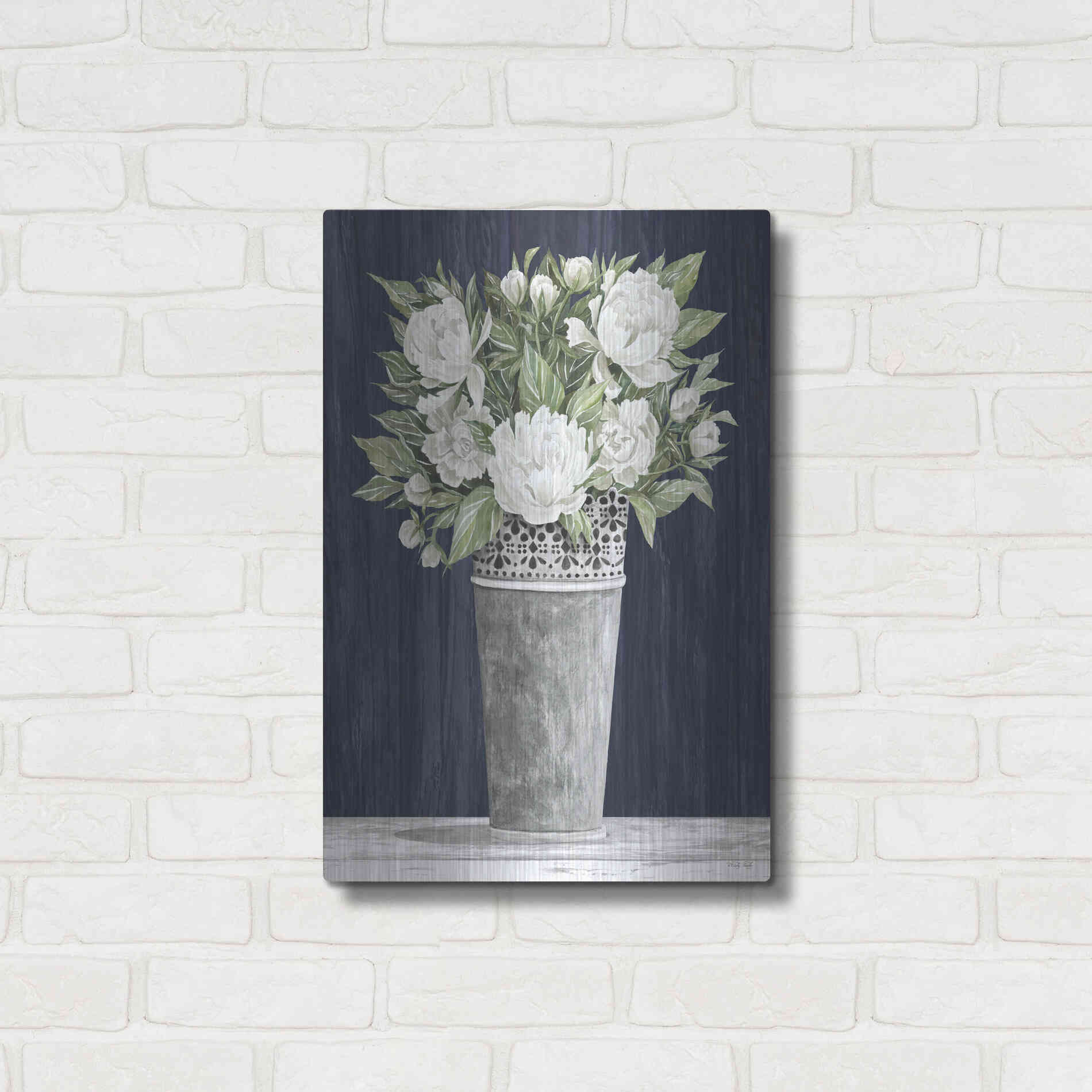 Luxe Metal Art 'Punched Tin White Floral' by Cindy Jacobs, Metal Wall Art,16x24