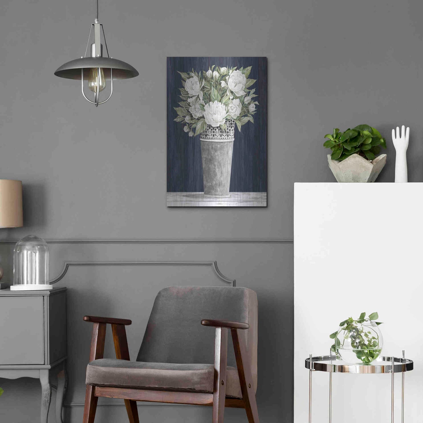 Luxe Metal Art 'Punched Tin White Floral' by Cindy Jacobs, Metal Wall Art,16x24