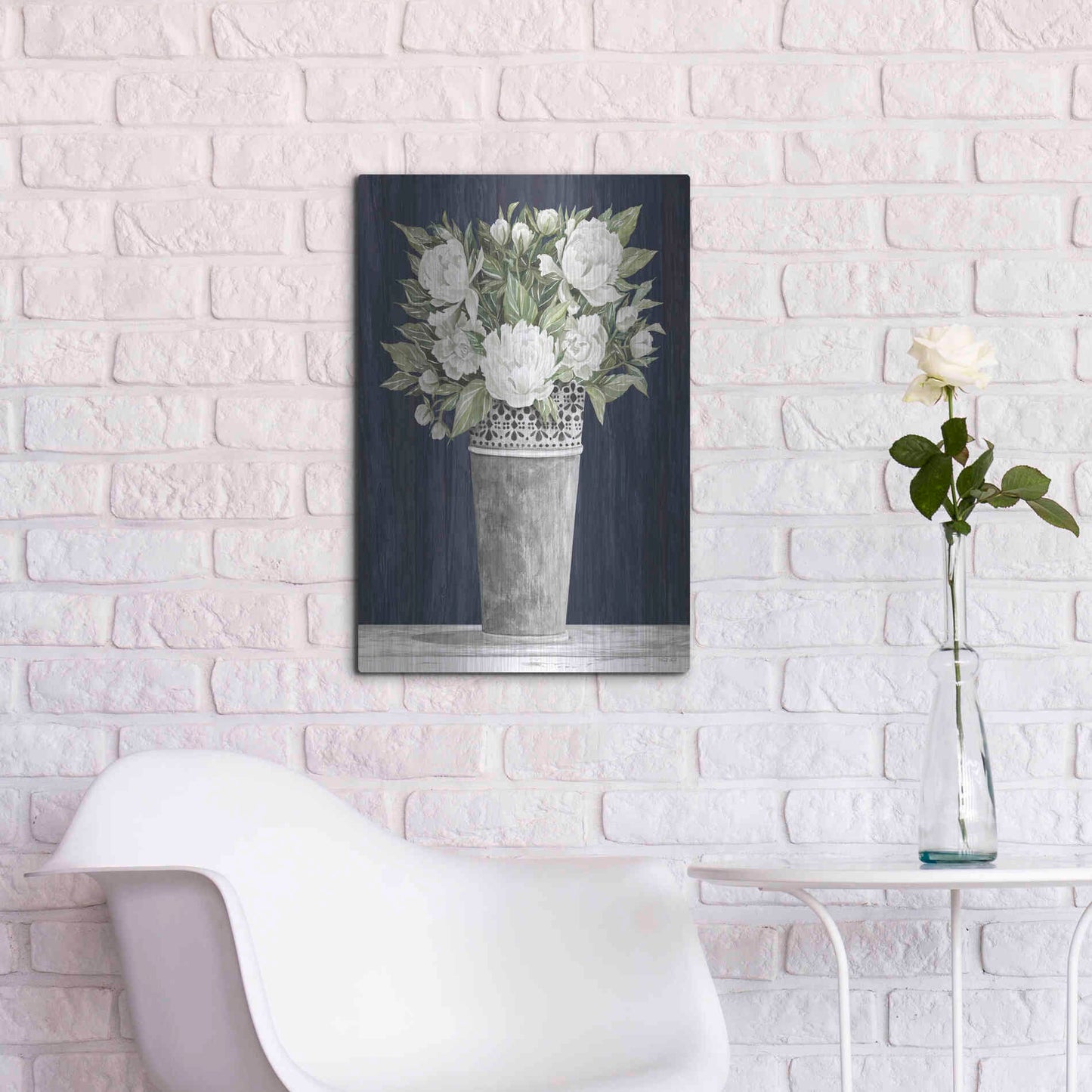 Luxe Metal Art 'Punched Tin White Floral' by Cindy Jacobs, Metal Wall Art,16x24