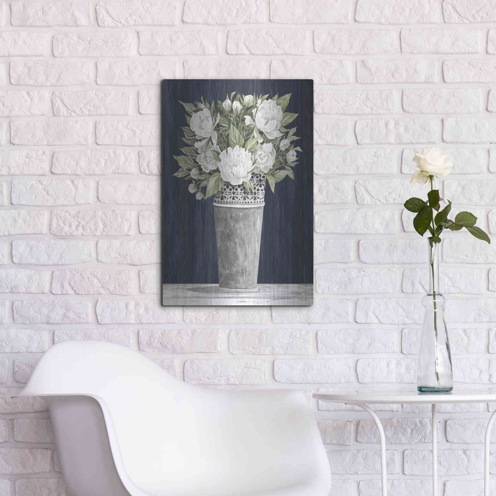 Luxe Metal Art 'Punched Tin White Floral' by Cindy Jacobs, Metal Wall Art,16x24