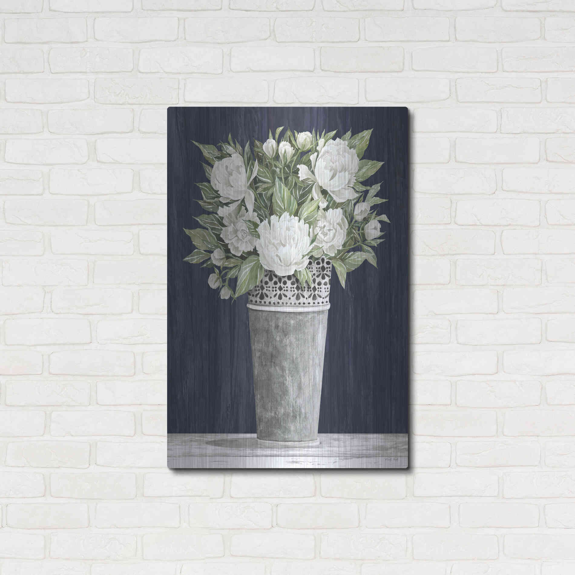 Luxe Metal Art 'Punched Tin White Floral' by Cindy Jacobs, Metal Wall Art,24x36