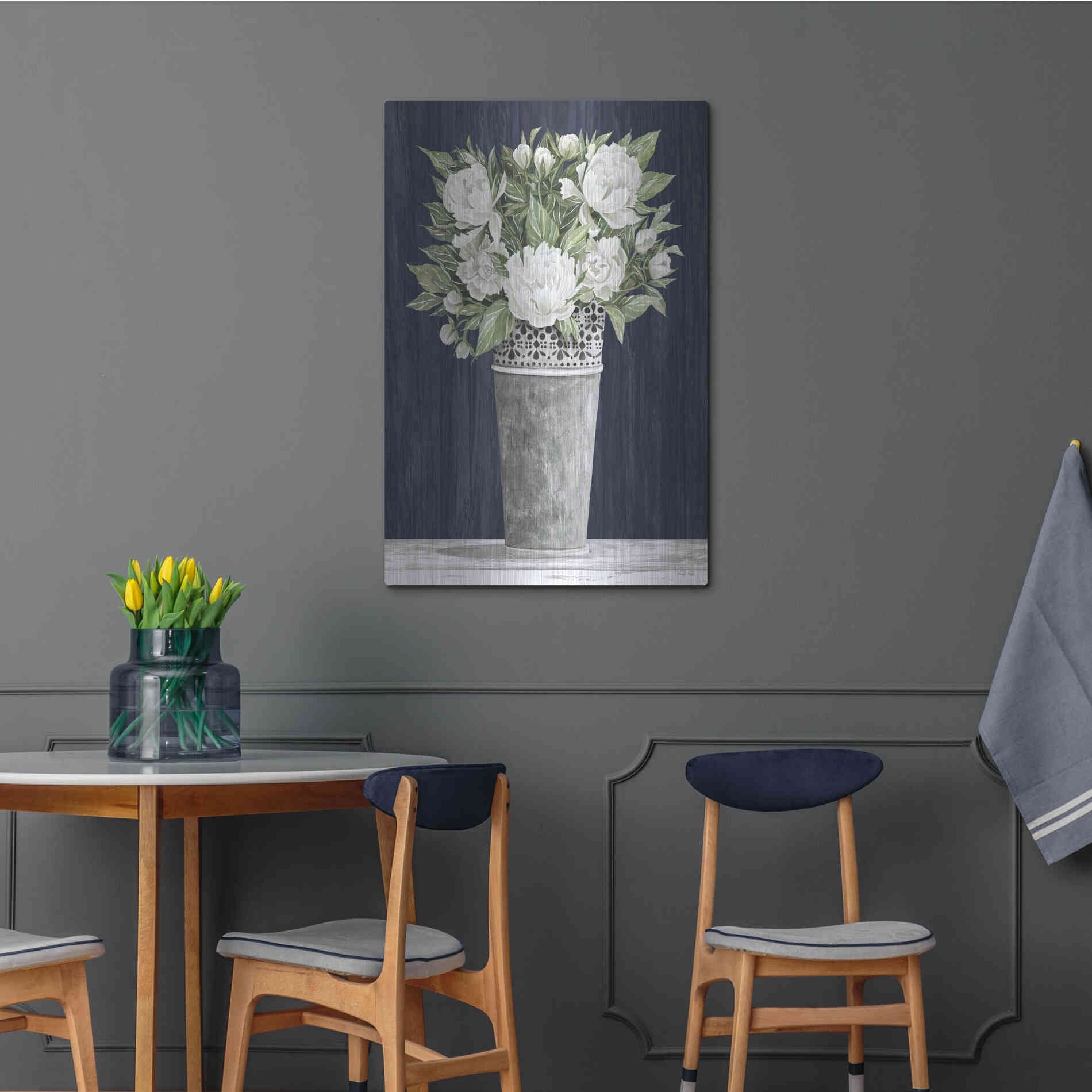 Luxe Metal Art 'Punched Tin White Floral' by Cindy Jacobs, Metal Wall Art,24x36