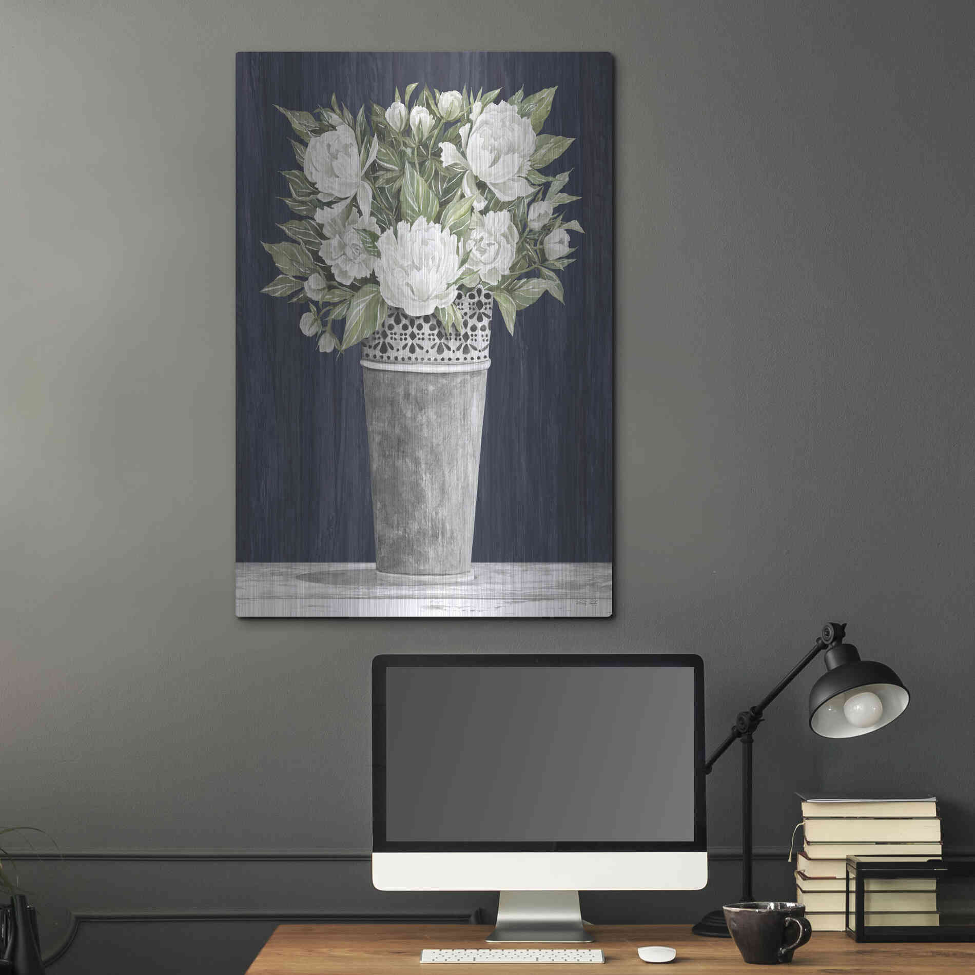 Luxe Metal Art 'Punched Tin White Floral' by Cindy Jacobs, Metal Wall Art,24x36