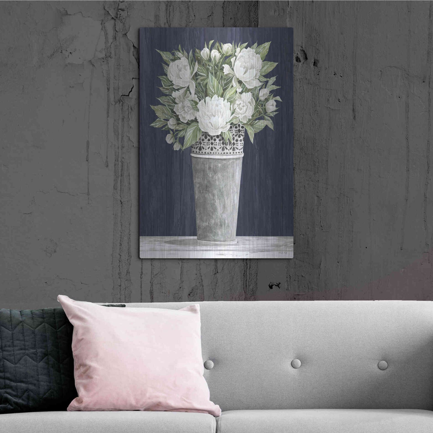 Luxe Metal Art 'Punched Tin White Floral' by Cindy Jacobs, Metal Wall Art,24x36