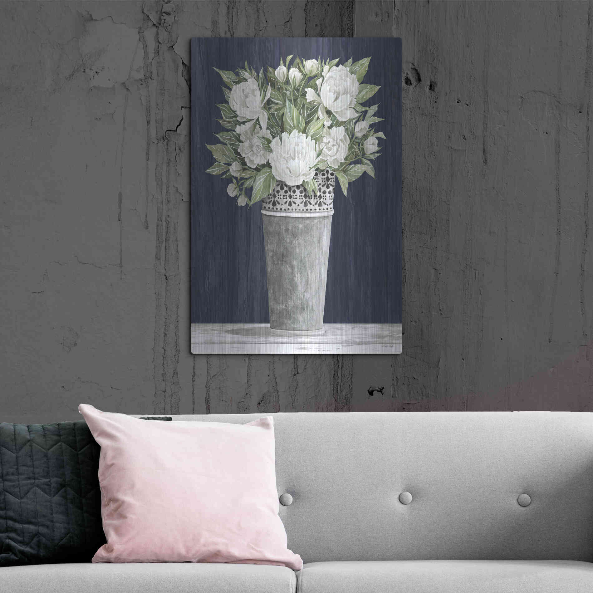 Luxe Metal Art 'Punched Tin White Floral' by Cindy Jacobs, Metal Wall Art,24x36