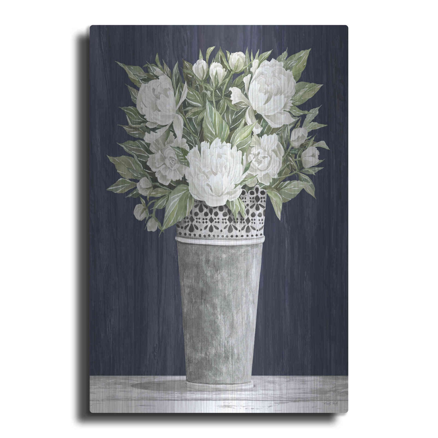 Luxe Metal Art 'Punched Tin White Floral' by Cindy Jacobs, Metal Wall Art