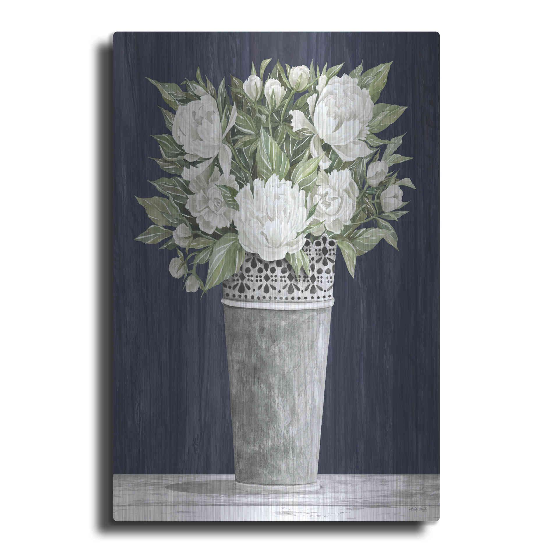 Luxe Metal Art 'Punched Tin White Floral' by Cindy Jacobs, Metal Wall Art