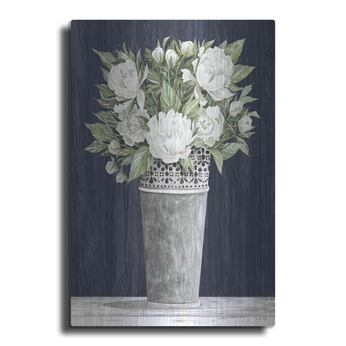 Luxe Metal Art 'Punched Tin White Floral' by Cindy Jacobs, Metal Wall Art