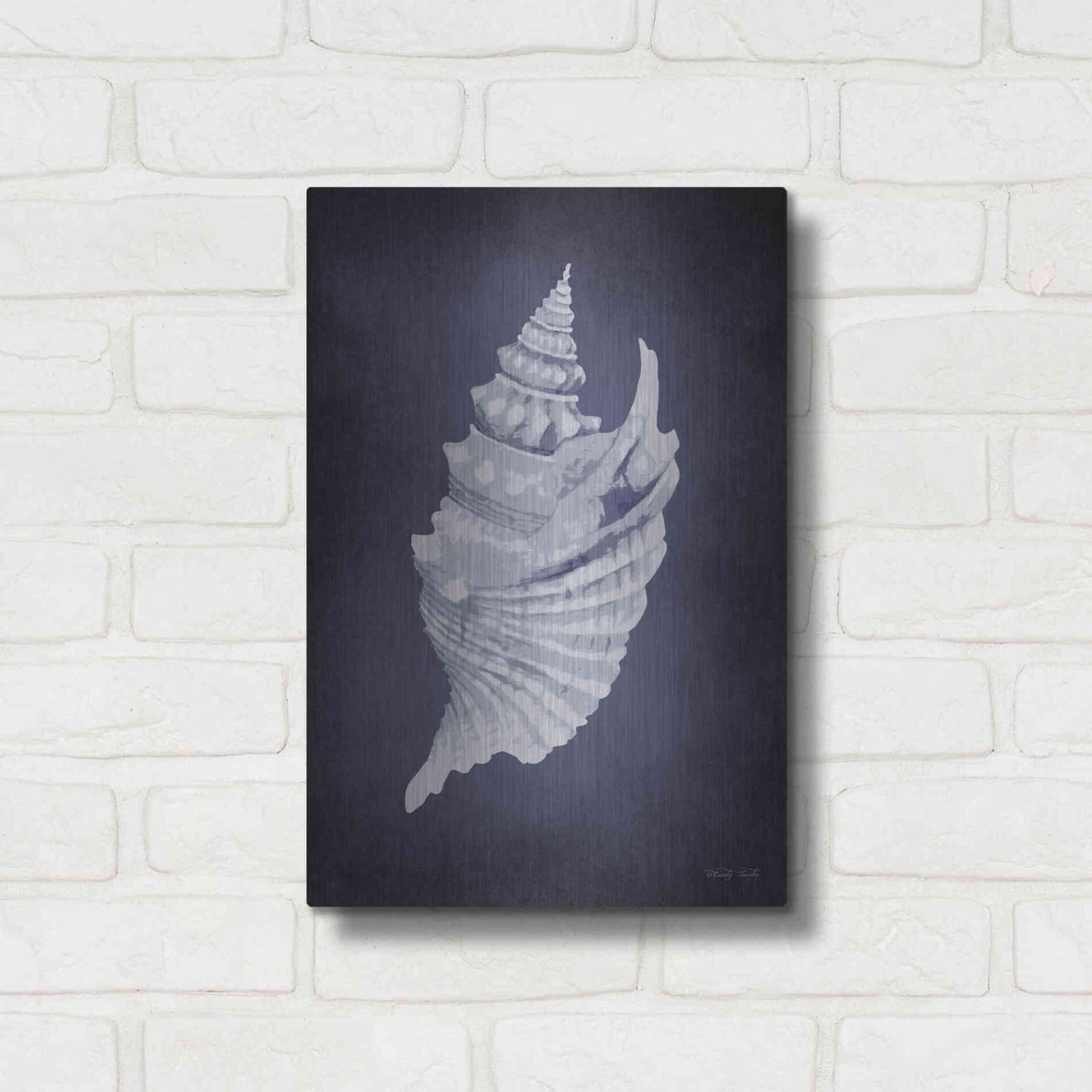 Luxe Metal Art 'Blue Seashell I' by Cindy Jacobs, Metal Wall Art,12x16