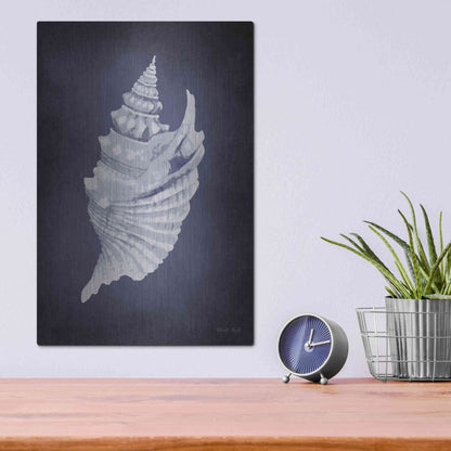 Luxe Metal Art 'Blue Seashell I' by Cindy Jacobs, Metal Wall Art,12x16