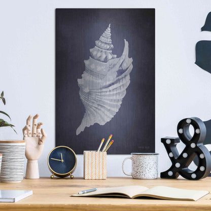 Luxe Metal Art 'Blue Seashell I' by Cindy Jacobs, Metal Wall Art,12x16