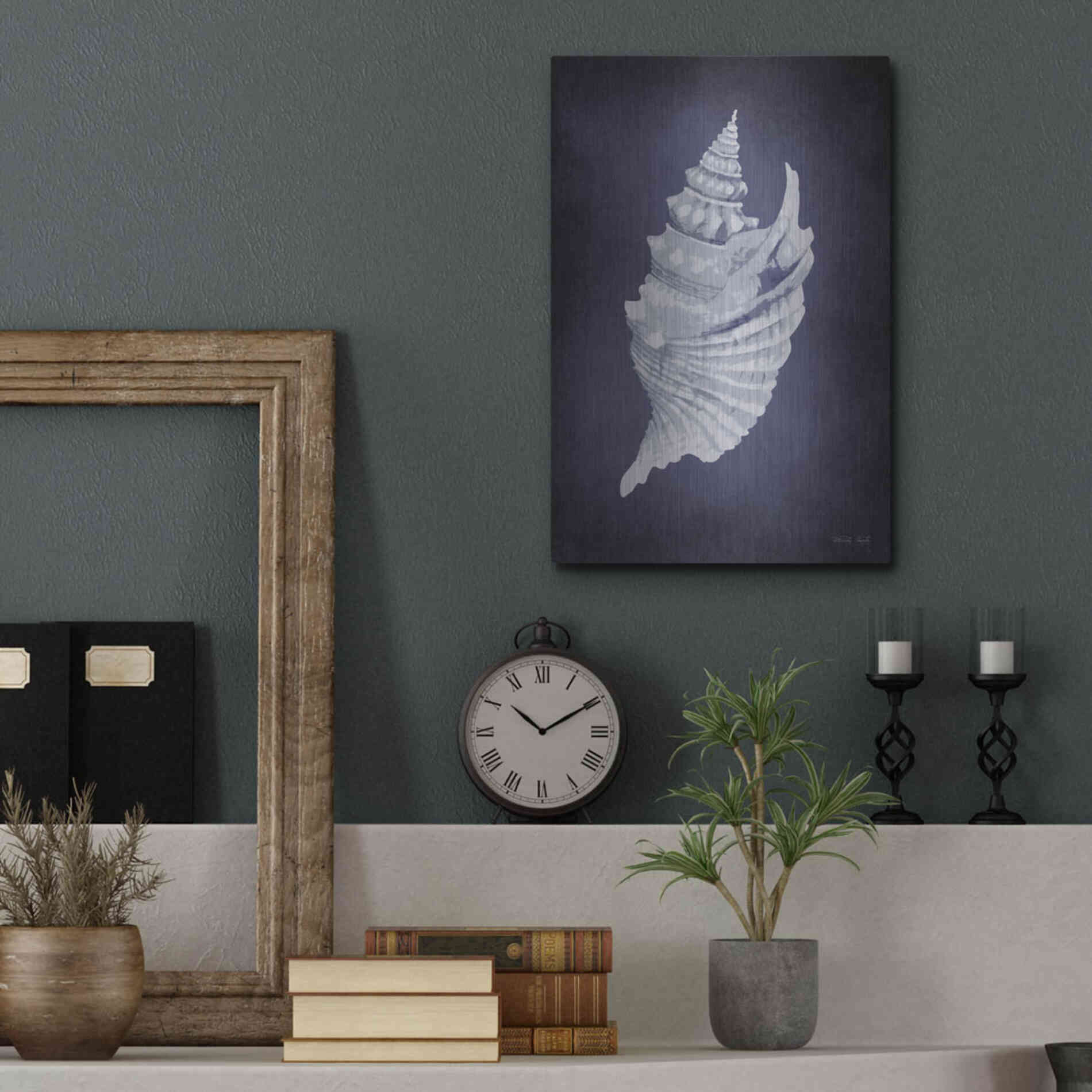 Luxe Metal Art 'Blue Seashell I' by Cindy Jacobs, Metal Wall Art,12x16