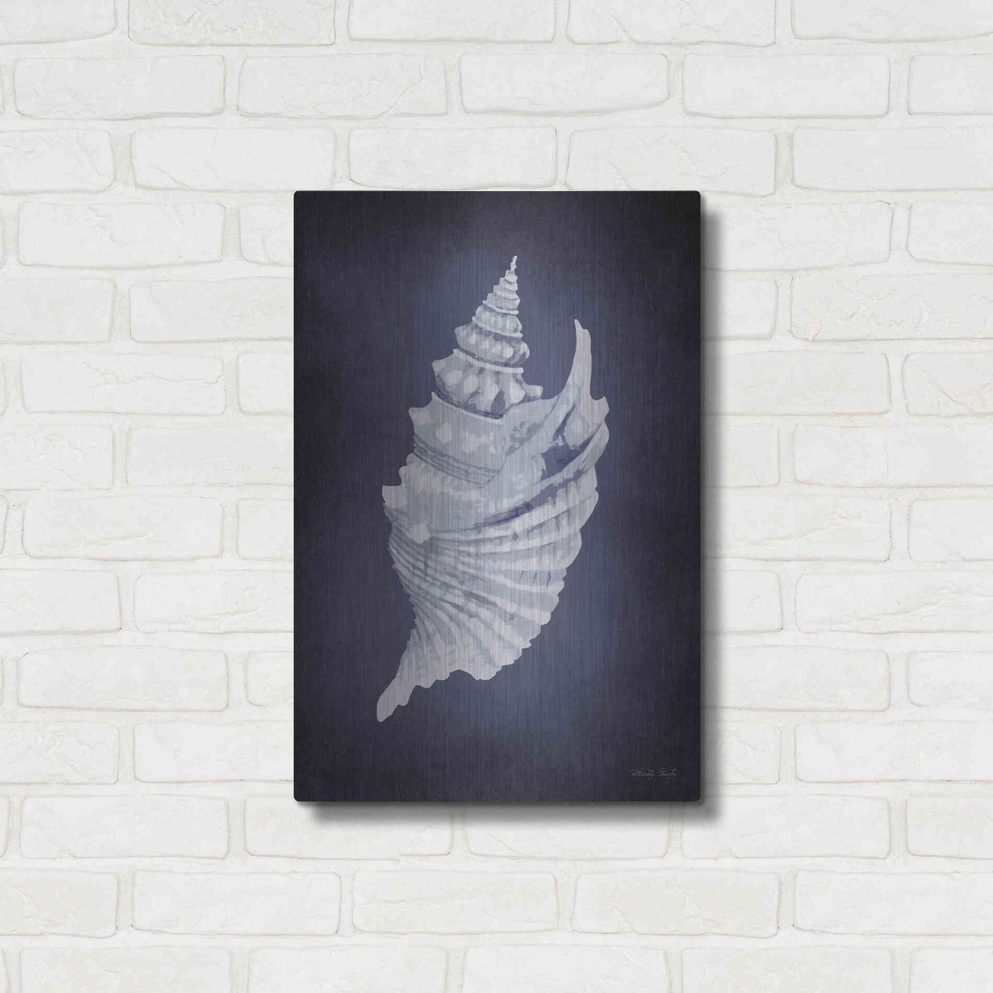 Luxe Metal Art 'Blue Seashell I' by Cindy Jacobs, Metal Wall Art,16x24