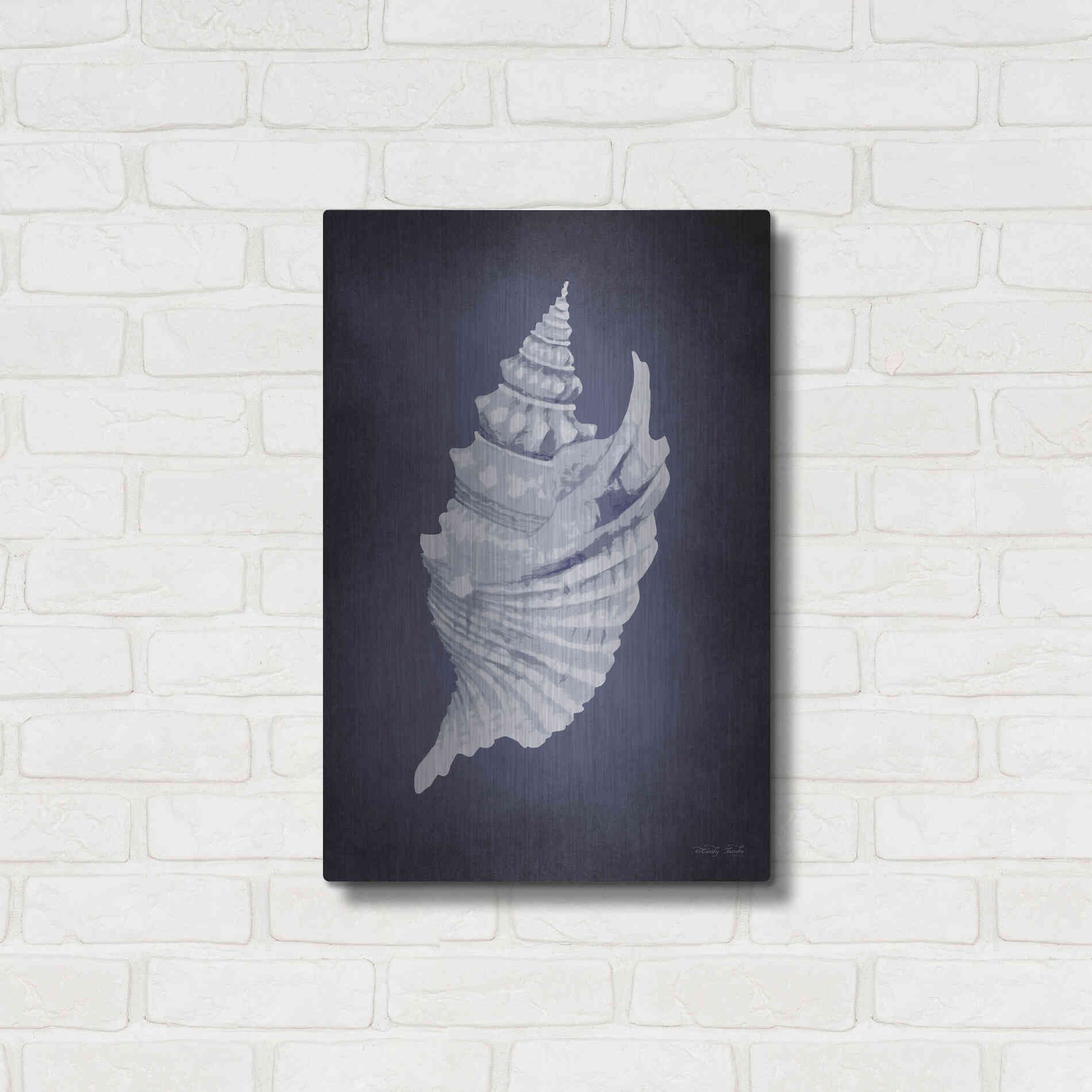 Luxe Metal Art 'Blue Seashell I' by Cindy Jacobs, Metal Wall Art,16x24