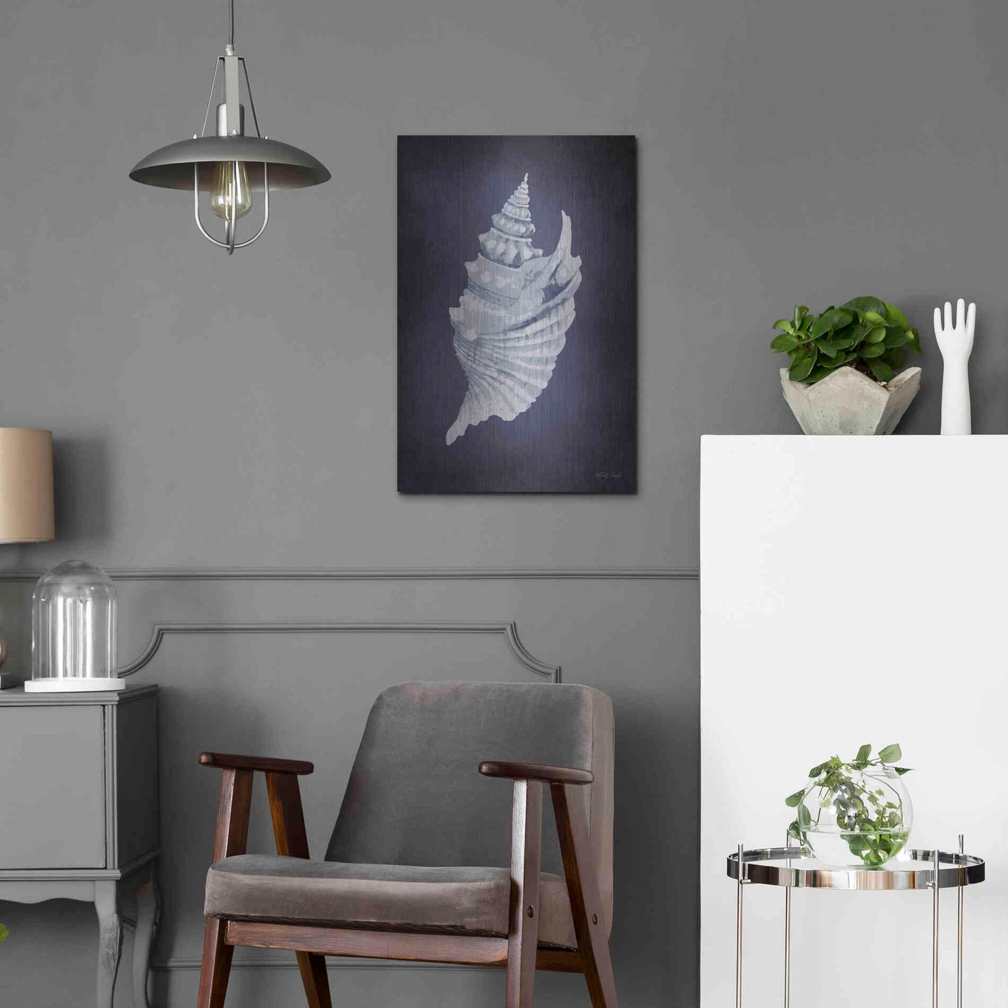 Luxe Metal Art 'Blue Seashell I' by Cindy Jacobs, Metal Wall Art,16x24