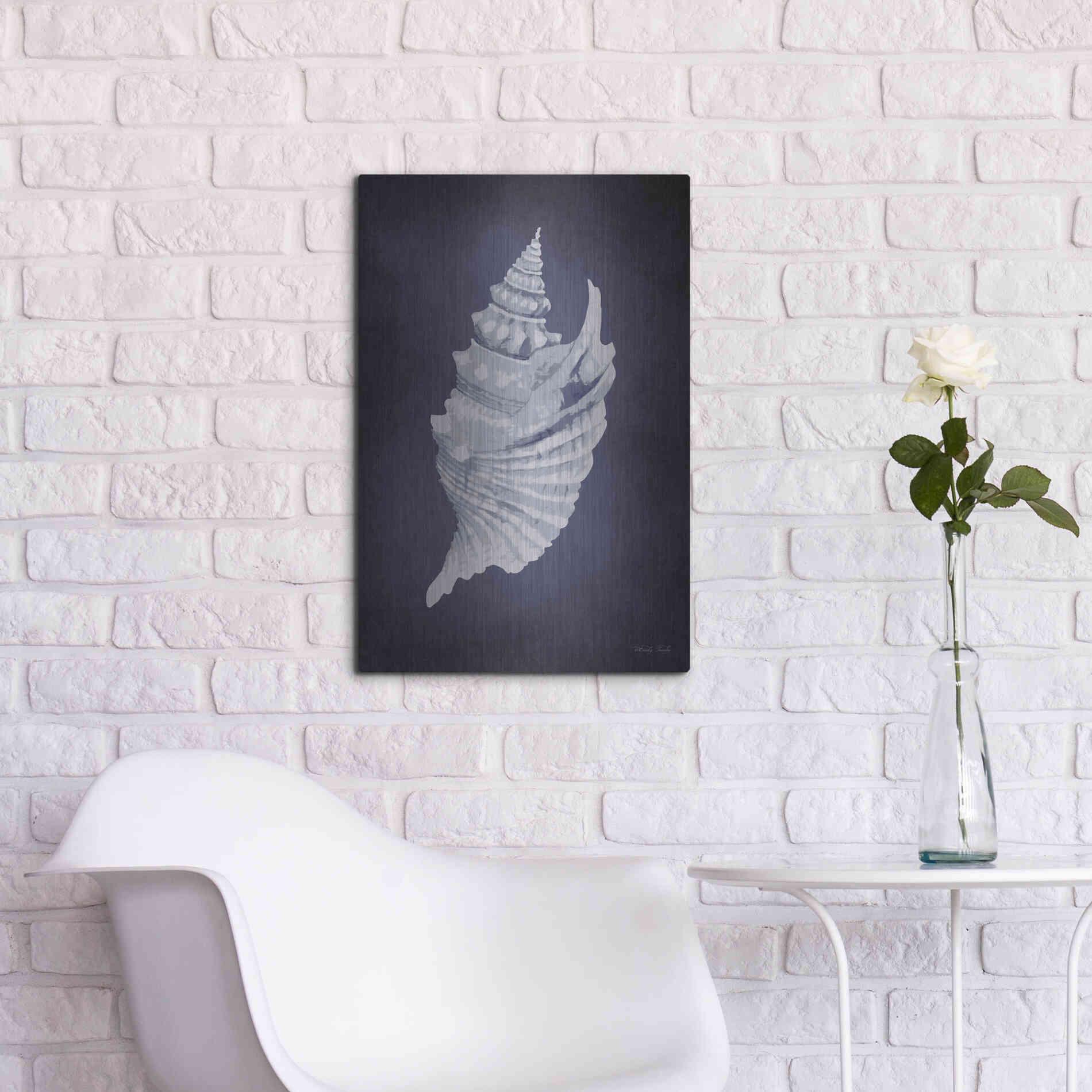 Luxe Metal Art 'Blue Seashell I' by Cindy Jacobs, Metal Wall Art,16x24