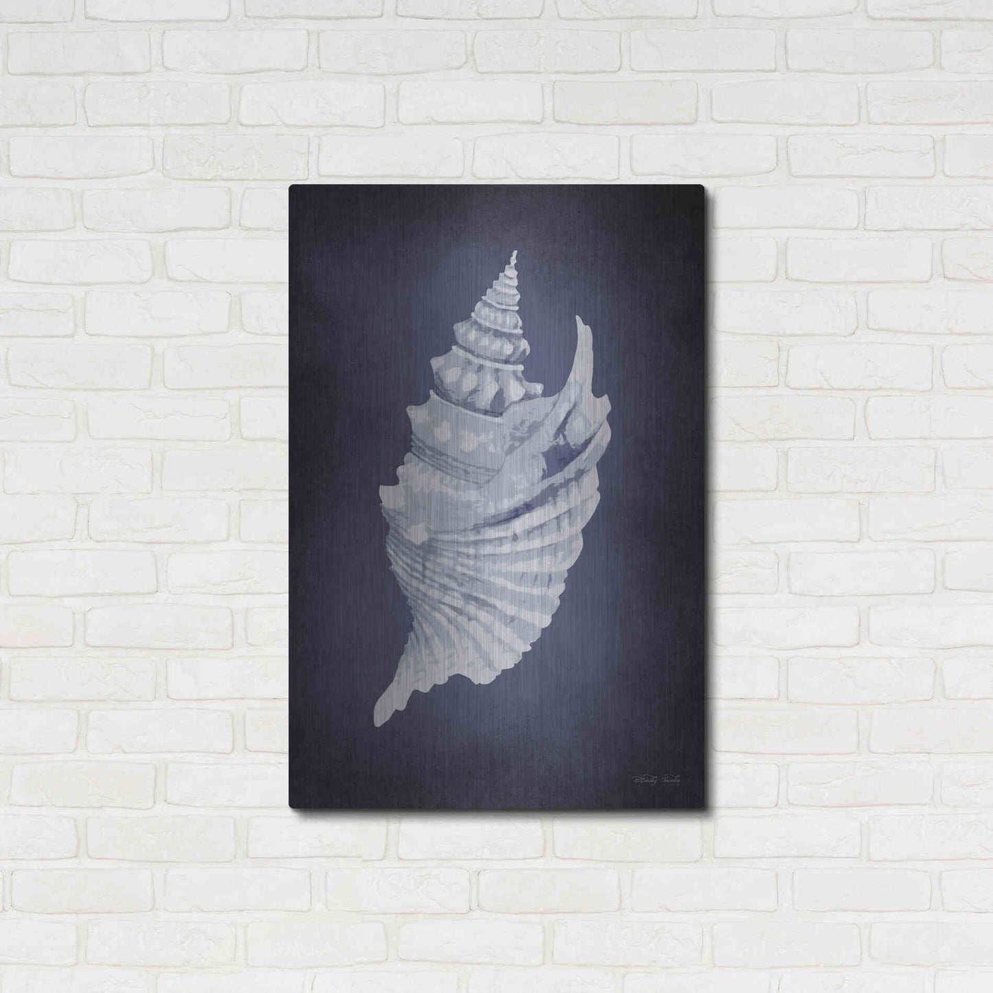 Luxe Metal Art 'Blue Seashell I' by Cindy Jacobs, Metal Wall Art,24x36