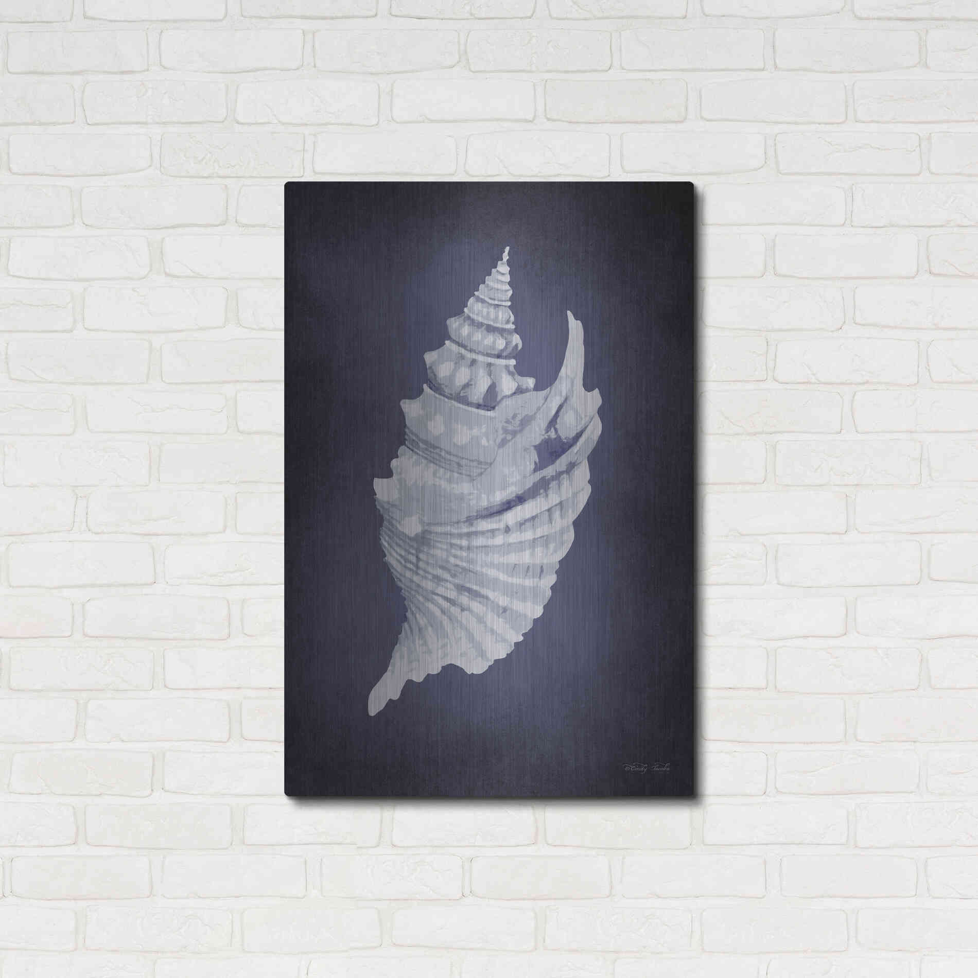 Luxe Metal Art 'Blue Seashell I' by Cindy Jacobs, Metal Wall Art,24x36