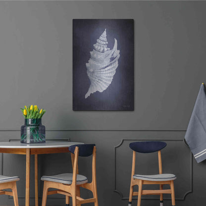 Luxe Metal Art 'Blue Seashell I' by Cindy Jacobs, Metal Wall Art,24x36