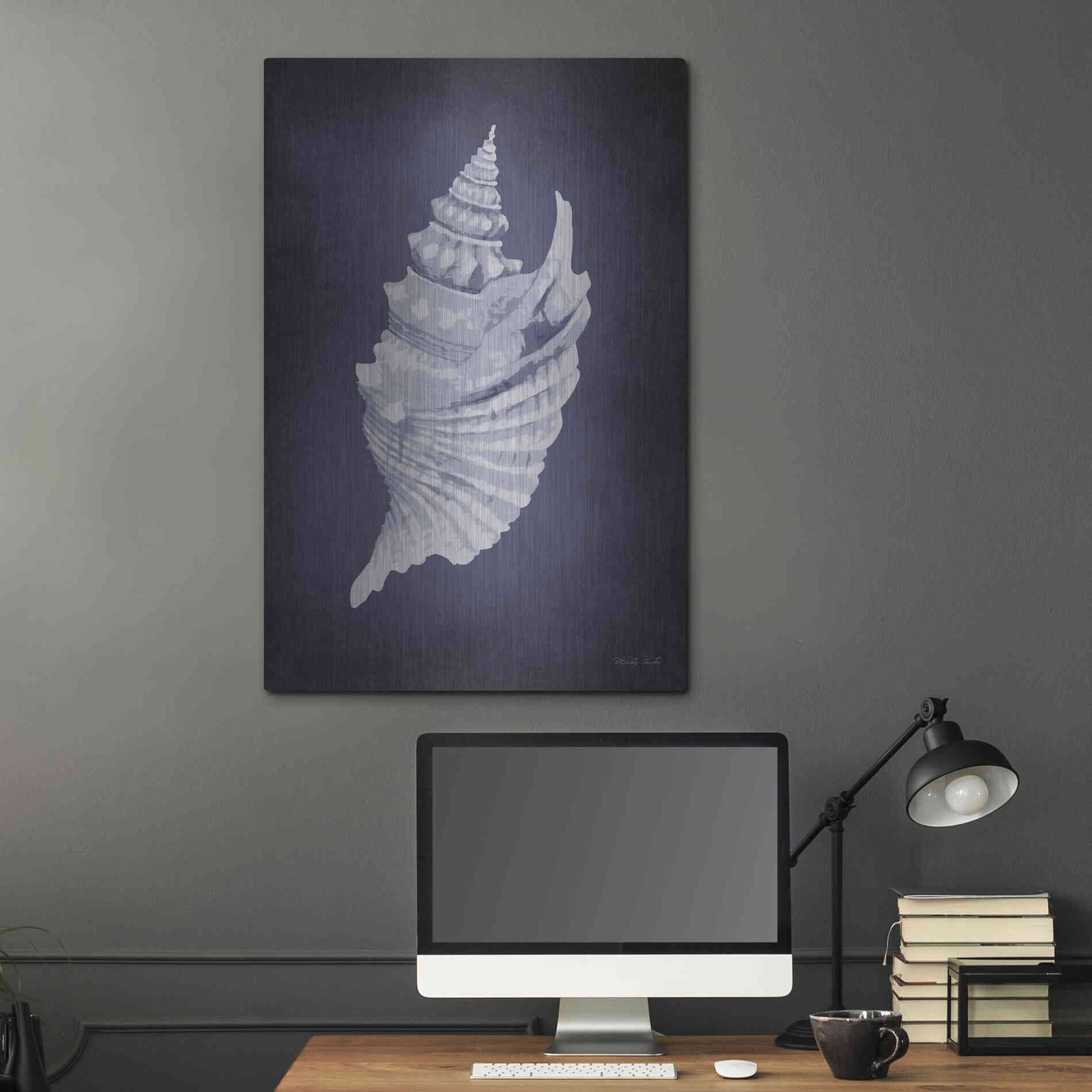 Luxe Metal Art 'Blue Seashell I' by Cindy Jacobs, Metal Wall Art,24x36