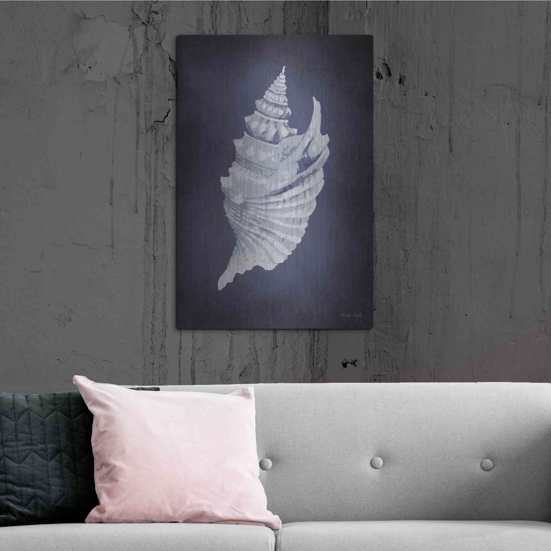 Luxe Metal Art 'Blue Seashell I' by Cindy Jacobs, Metal Wall Art,24x36