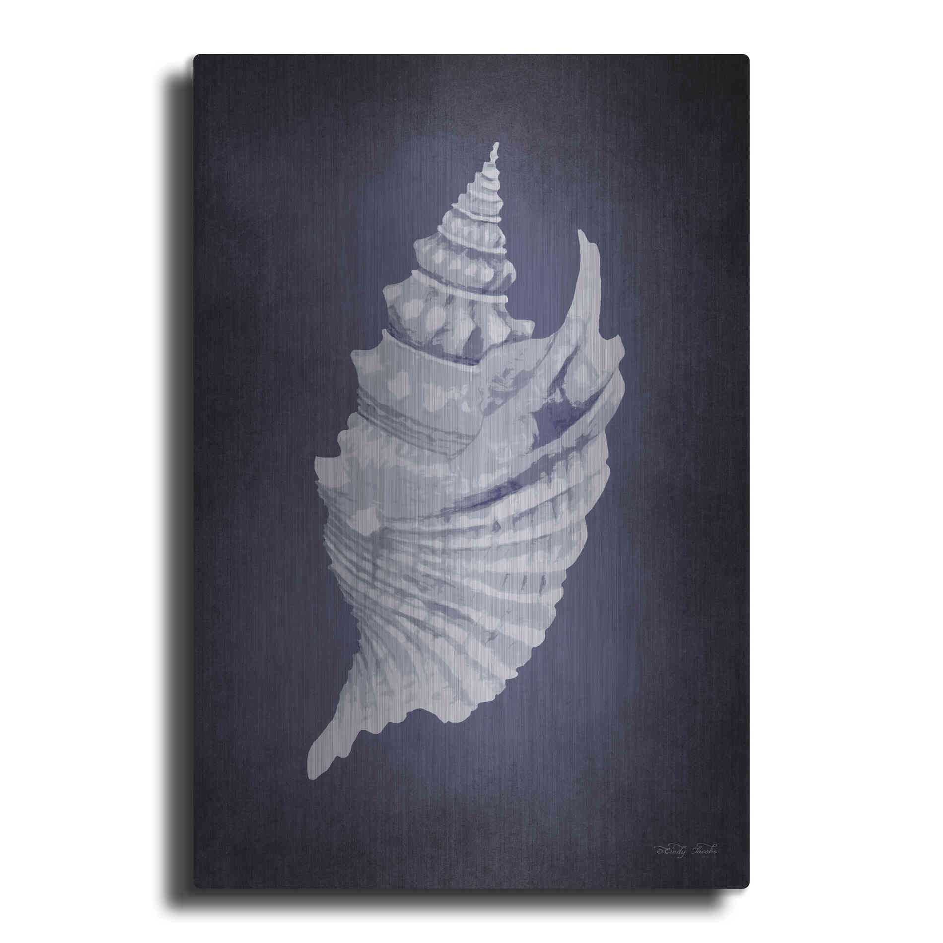 Luxe Metal Art 'Blue Seashell I' by Cindy Jacobs, Metal Wall Art