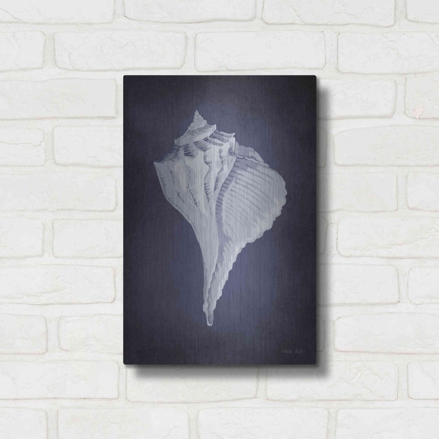 Luxe Metal Art 'Blue Seashell II' by Cindy Jacobs, Metal Wall Art,12x16