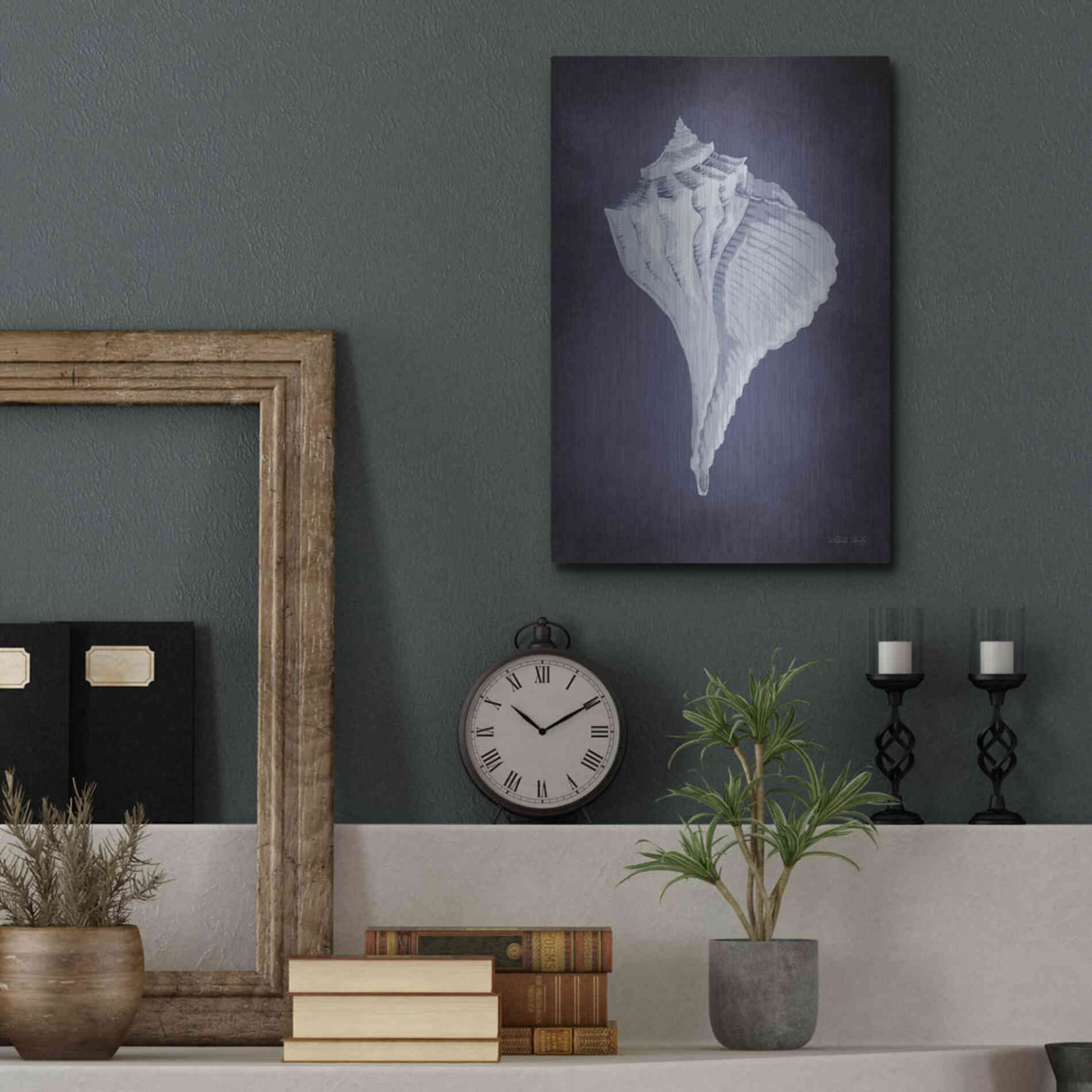 Luxe Metal Art 'Blue Seashell II' by Cindy Jacobs, Metal Wall Art,12x16