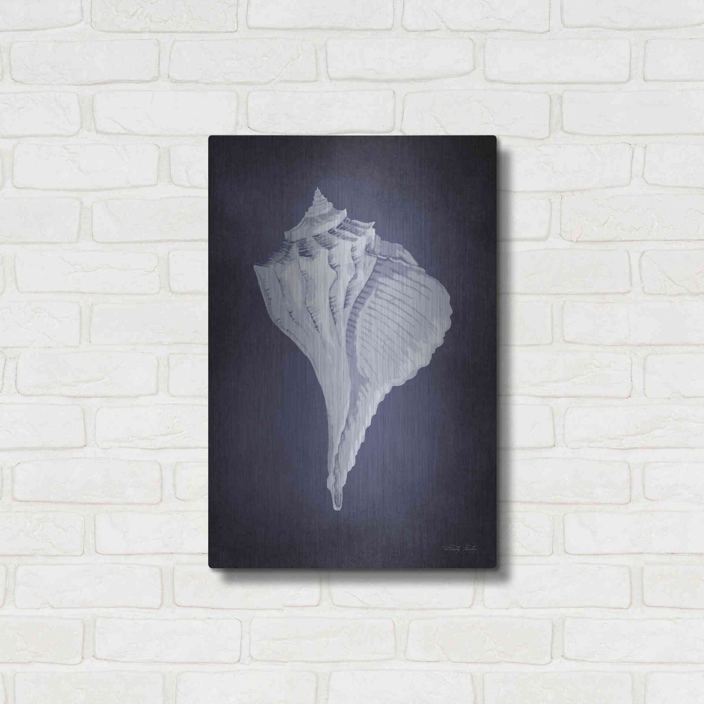 Luxe Metal Art 'Blue Seashell II' by Cindy Jacobs, Metal Wall Art,16x24