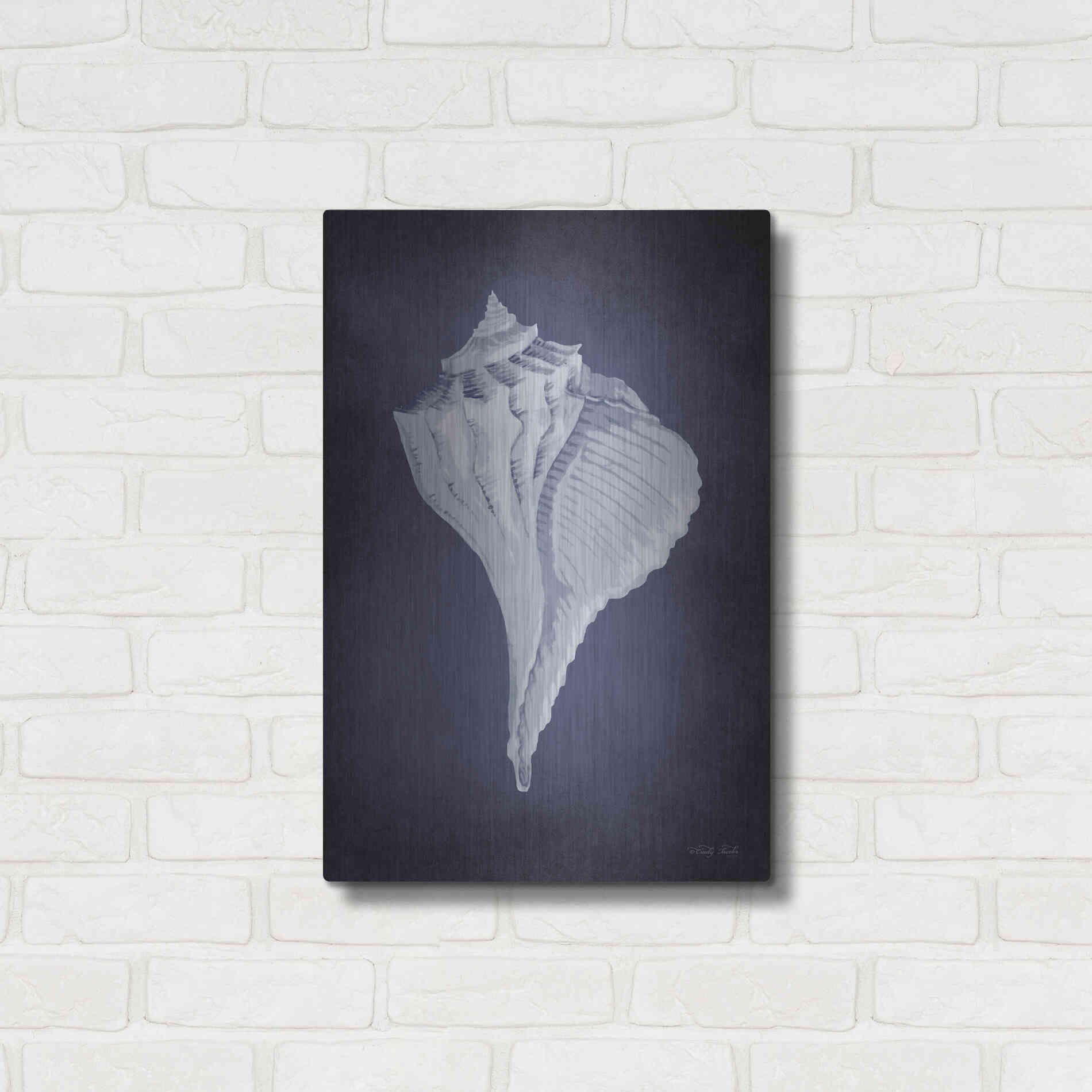 Luxe Metal Art 'Blue Seashell II' by Cindy Jacobs, Metal Wall Art,16x24